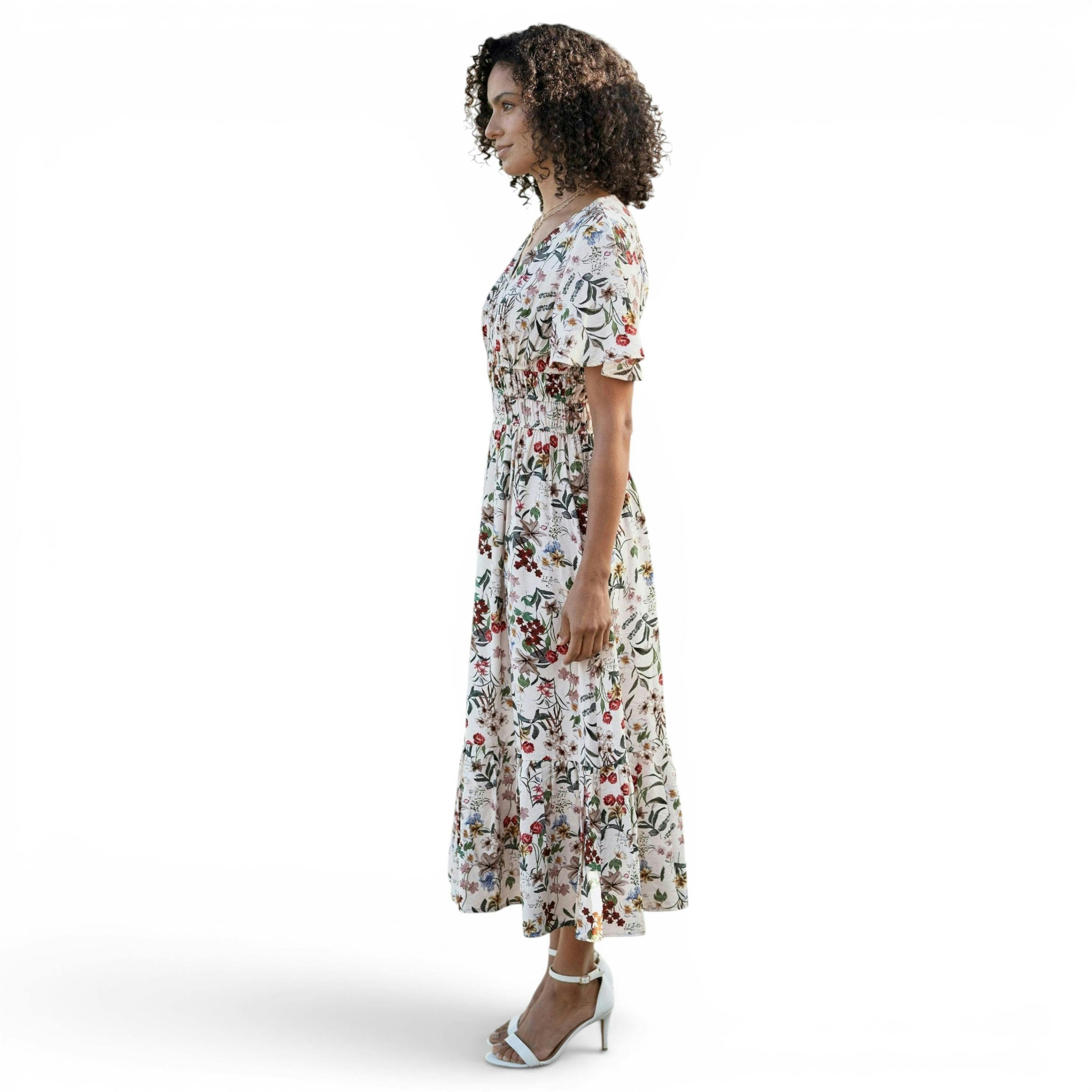 Yumi Ivory Botanical Print Viscose Midi Dress , view 5 of 6