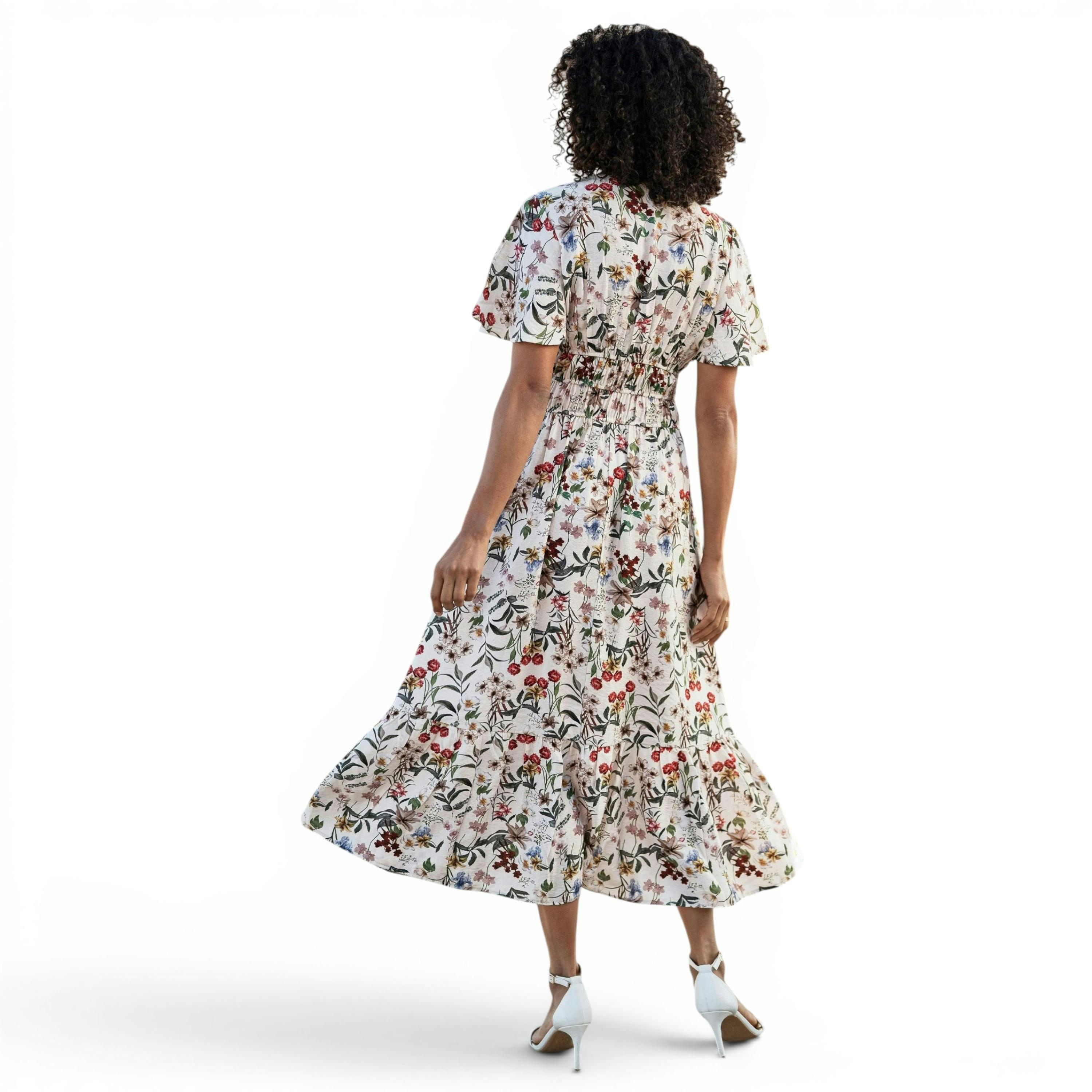 Yumi Ivory Botanical Print Viscose Midi Dress , view 6 of 6