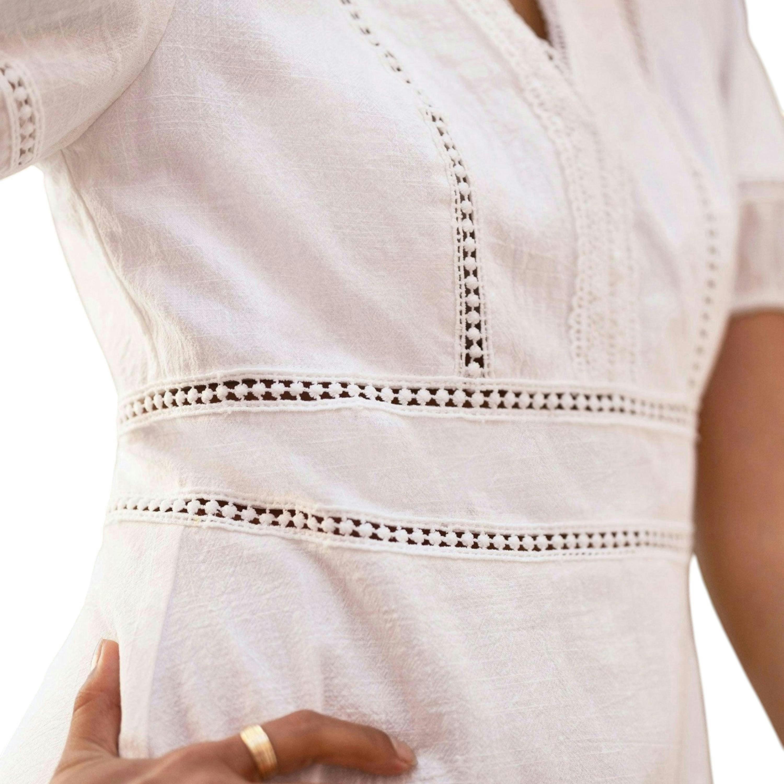 White Lace Trim V Neck Dress , view 6 of 6