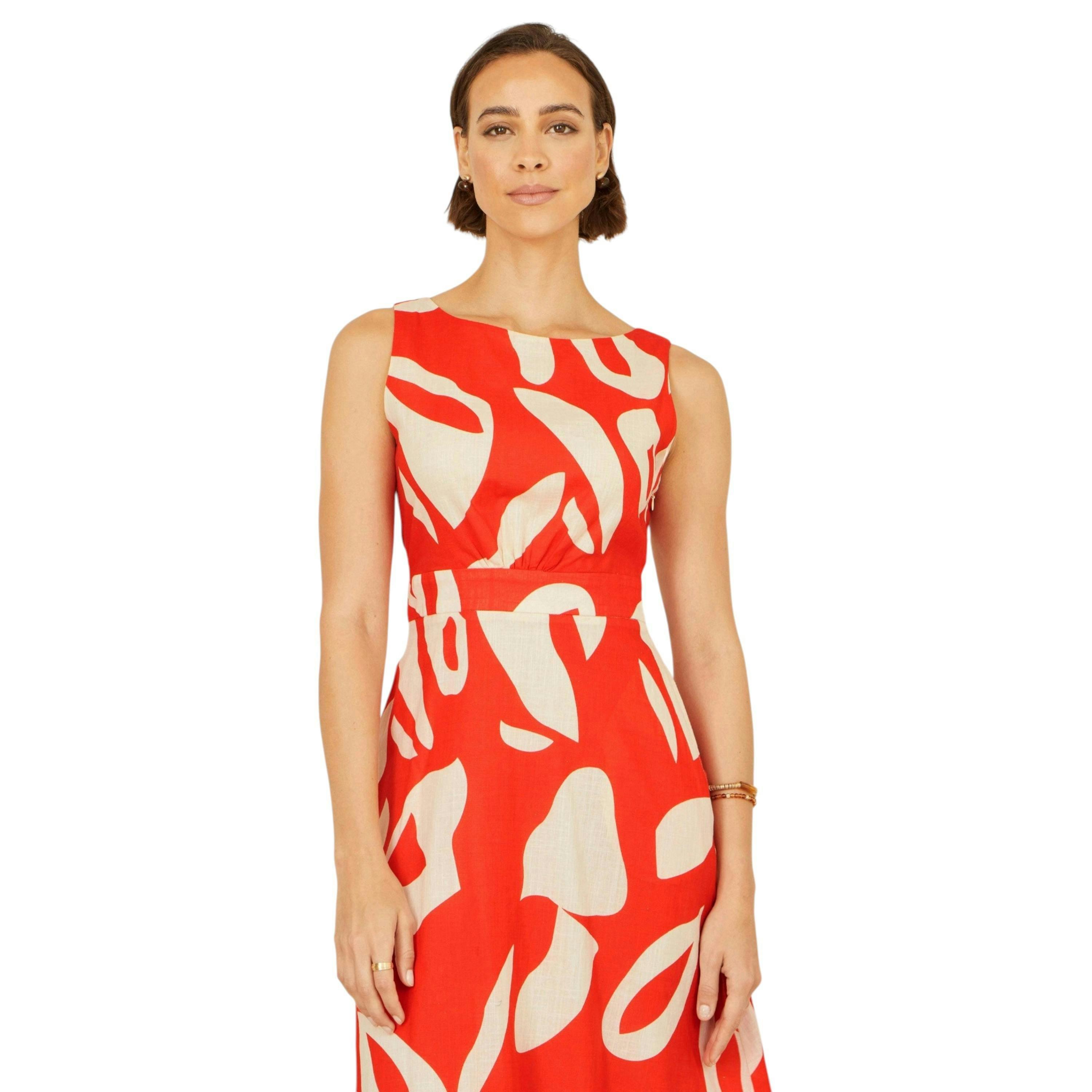 Yumi Orange Abstract Maxi Dress With Tie Back , view 2 of 6