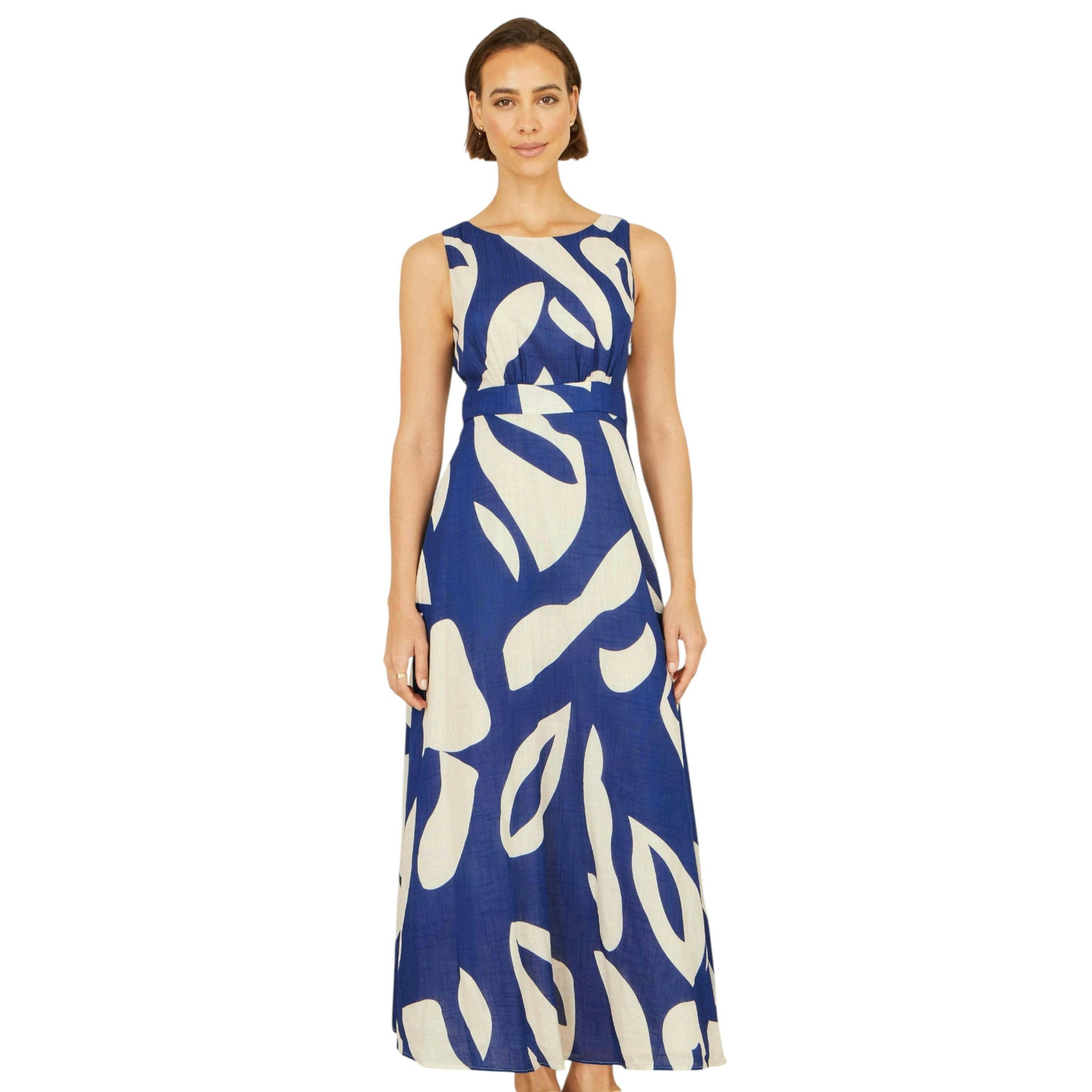 Yumi Navy Abstract Maxi Dress With Tie Back , view 1 of 6
