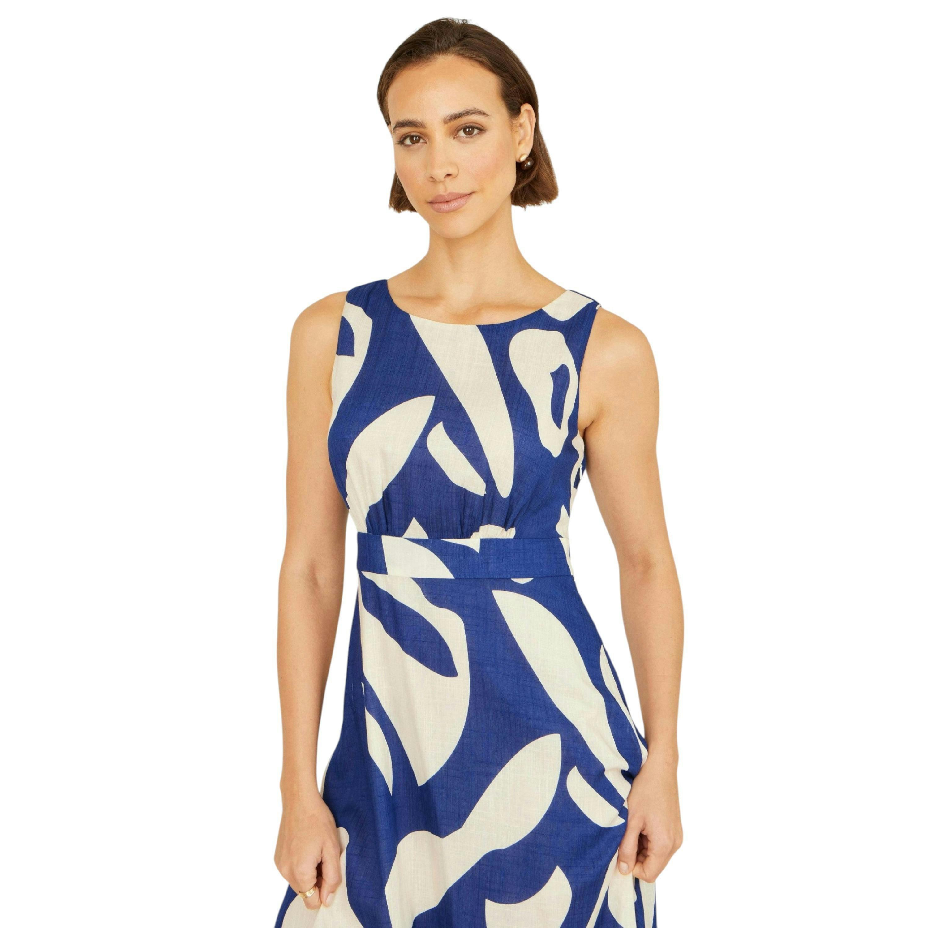 Yumi Navy Abstract Maxi Dress With Tie Back , view 2 of 6