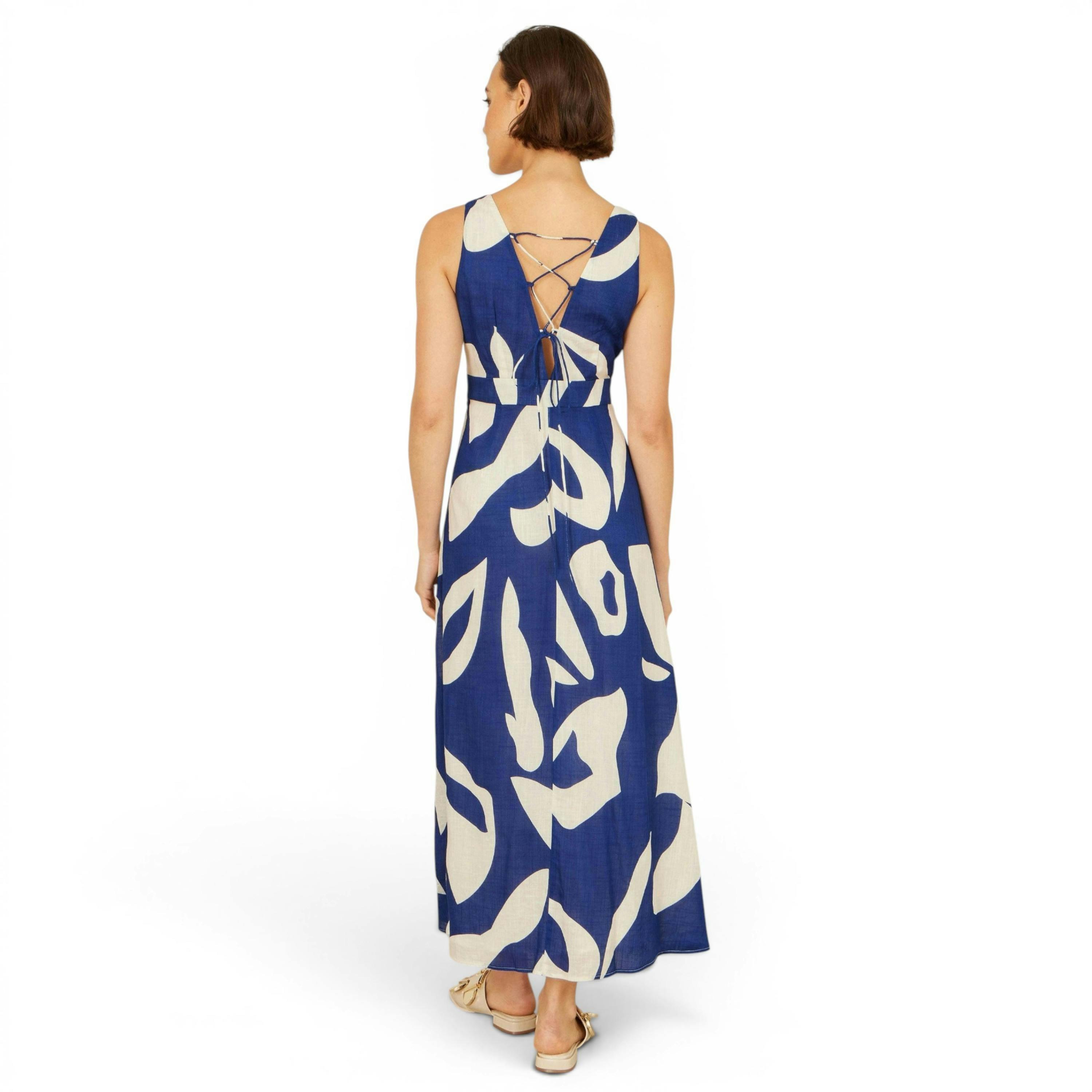 Yumi Navy Abstract Maxi Dress With Tie Back , view 3 of 6