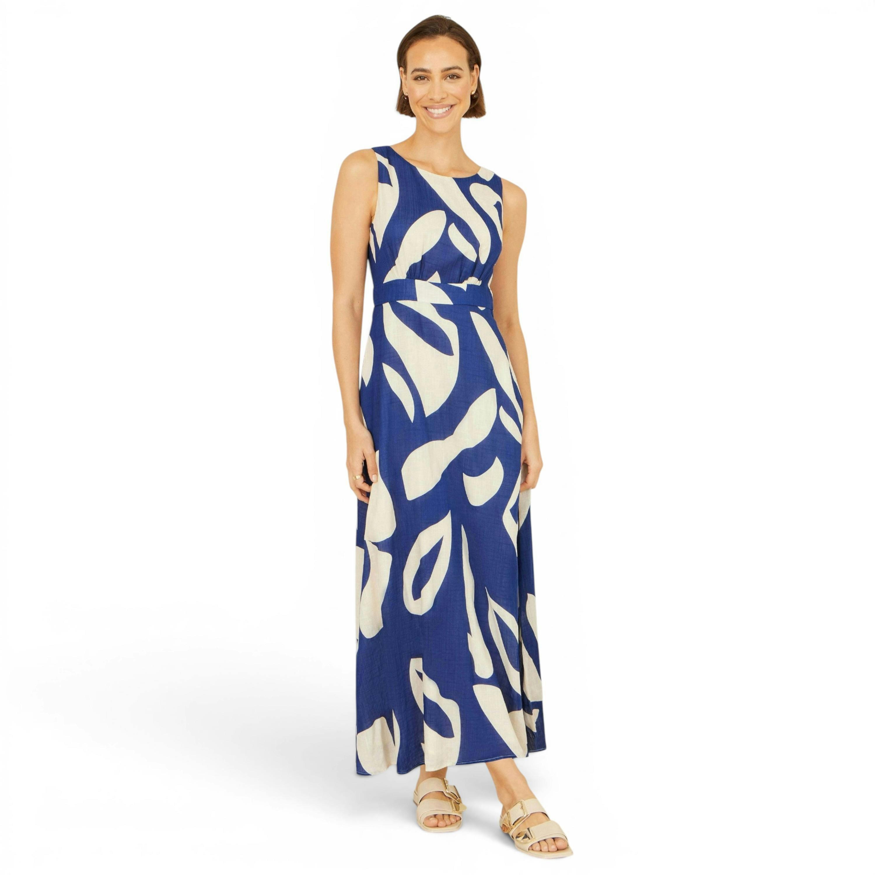 Yumi Navy Abstract Maxi Dress With Tie Back , view 4 of 6