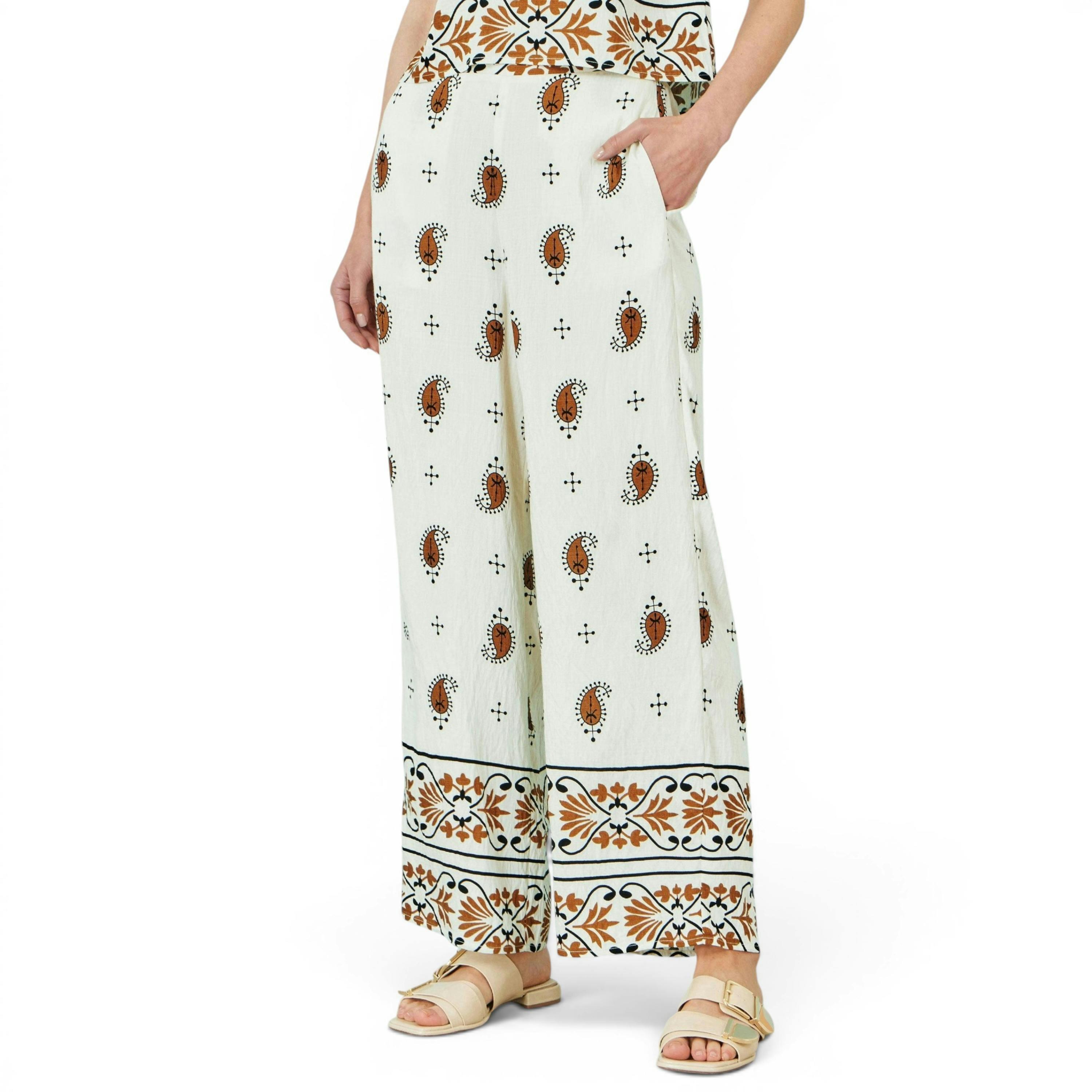 Yumi Ivory Viscose Paisley Wide Leg Trousers , view 2 of 4