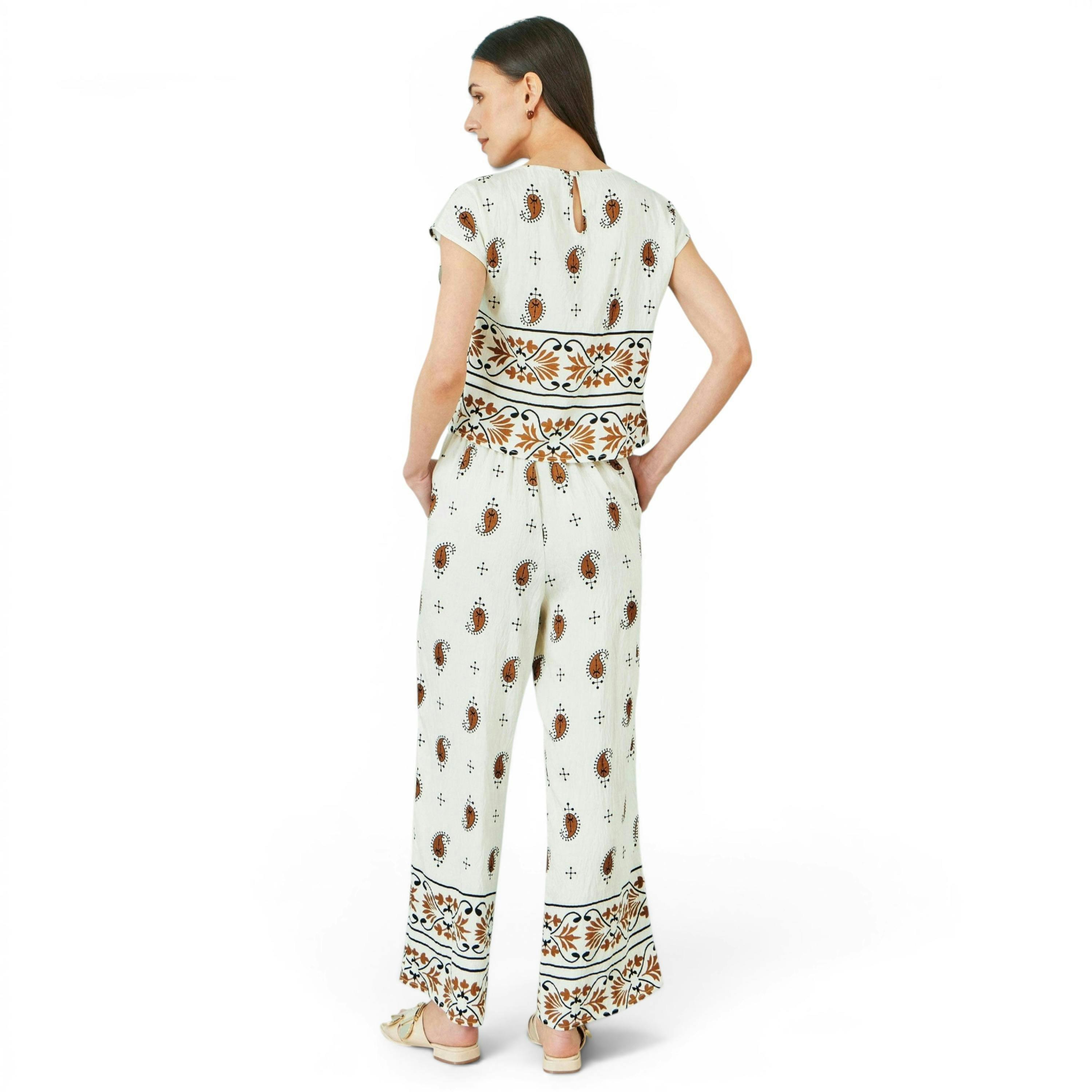 Yumi Ivory Viscose Paisley Wide Leg Trousers , view 3 of 4