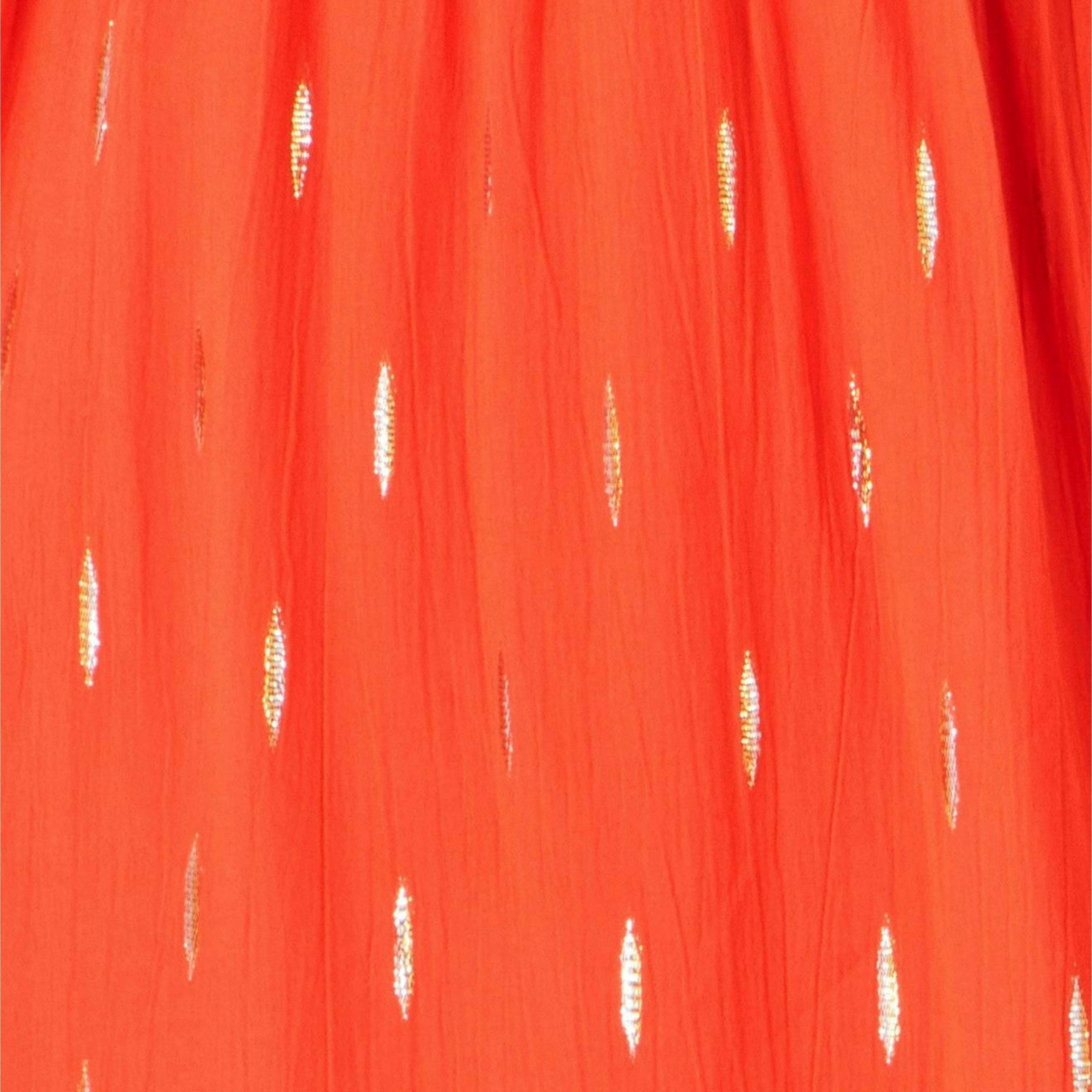 Yumi Orange Foil Print Viscose Cut Out Midi Dress , view 5 of 5