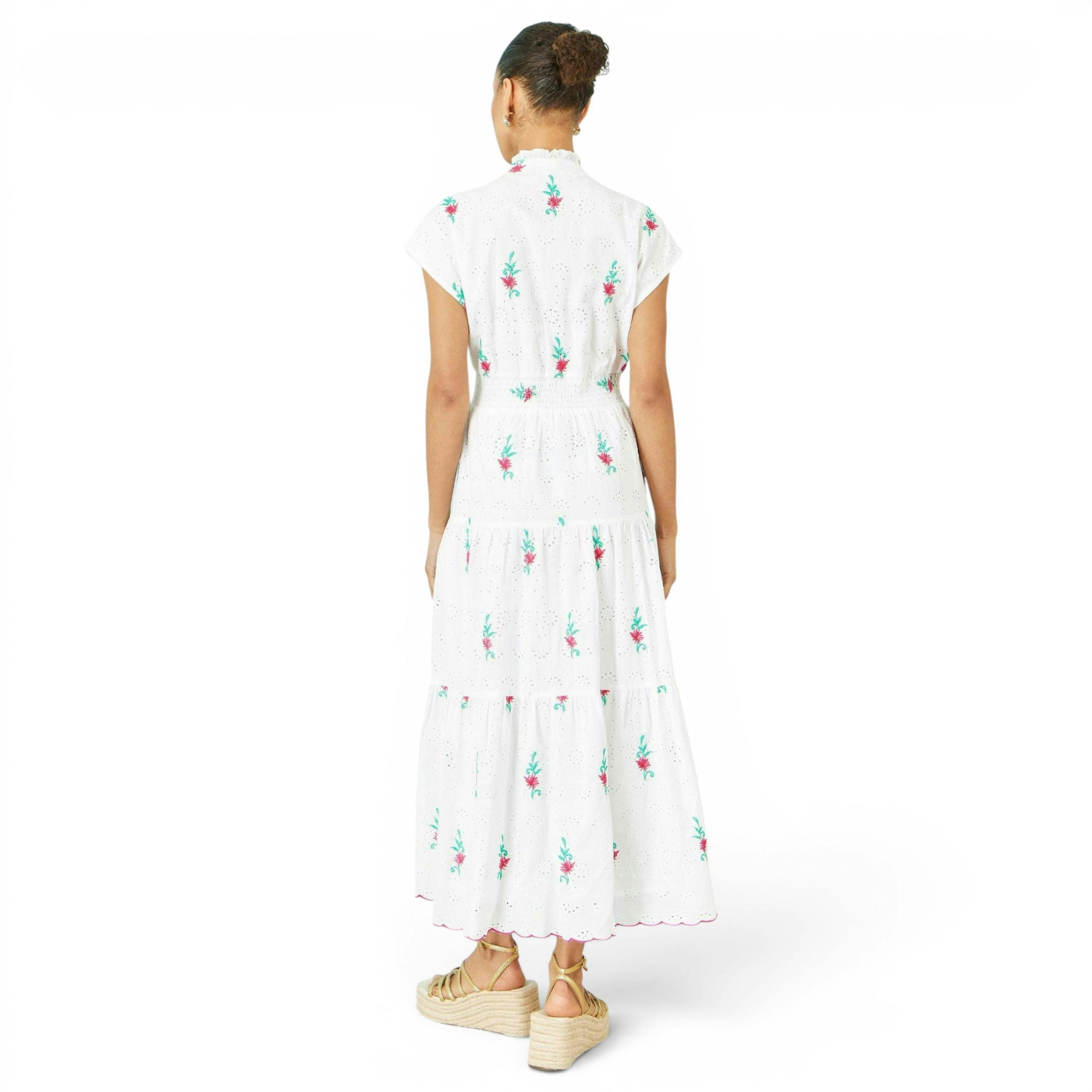 Yumi White Cotton Broderie Anglaise Embroidered Midi Dress , view 4 of 6