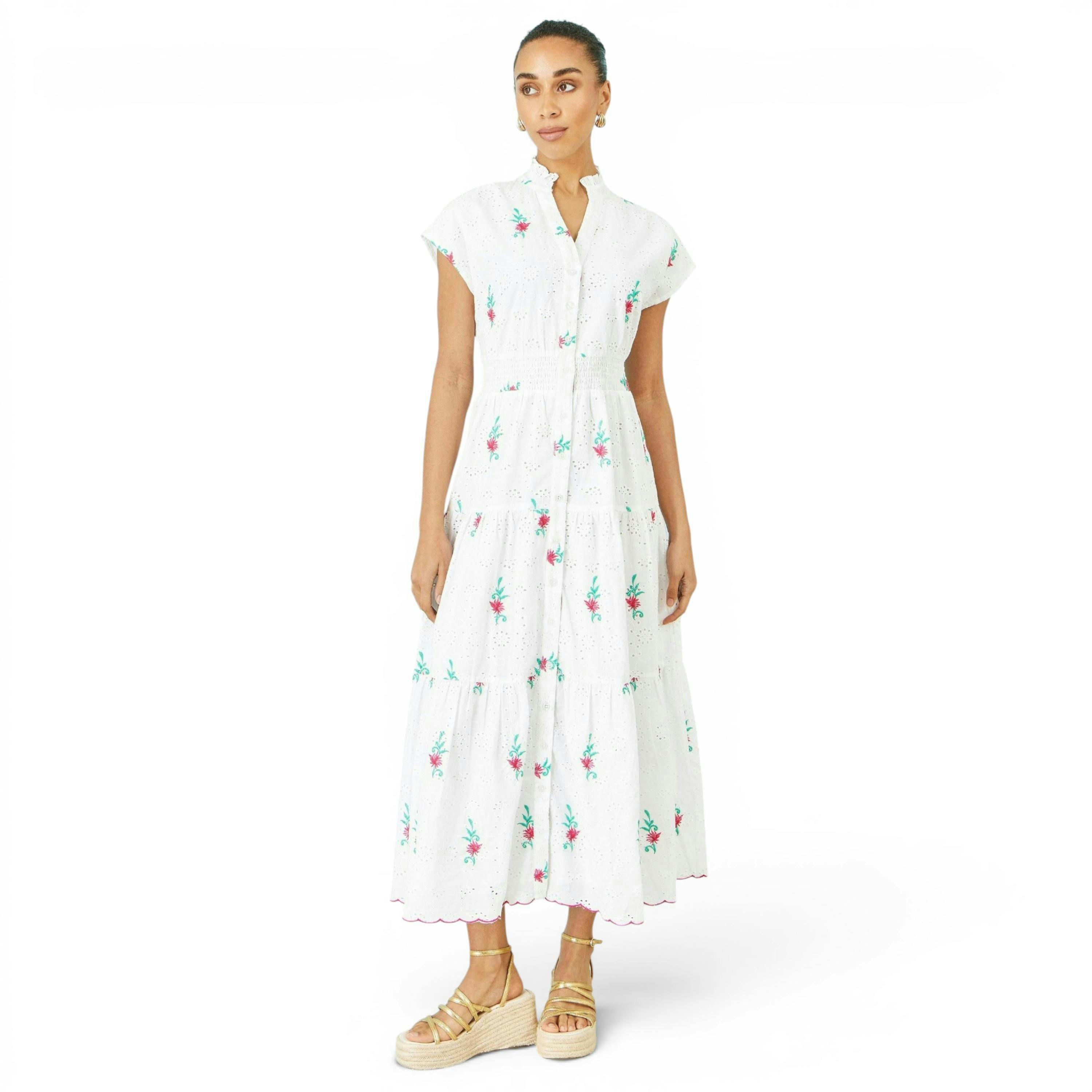 Yumi White Cotton Broderie Anglaise Embroidered Midi Dress , view 5 of 6