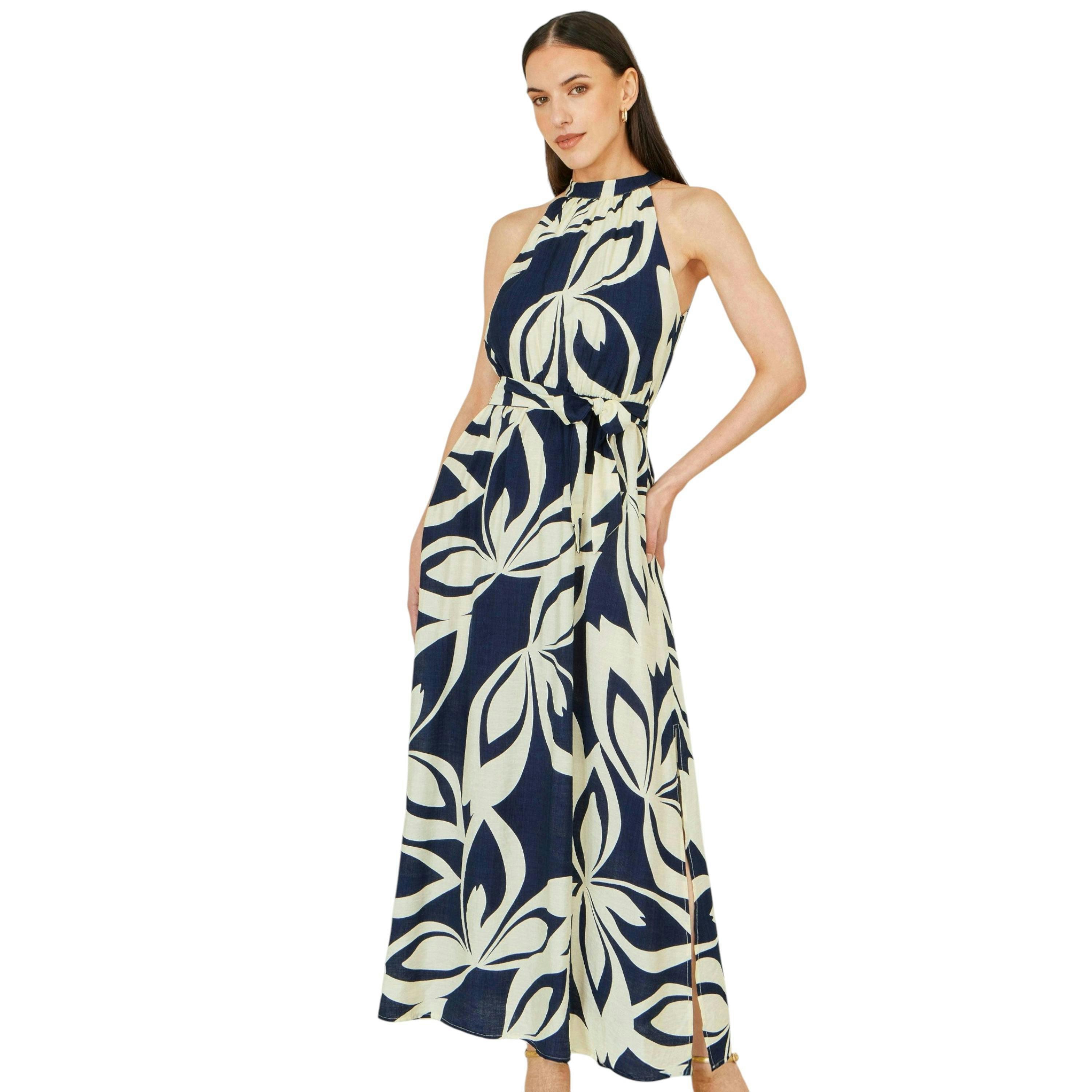 Yumi Navy Geo Swirl Print Halter Maxi Dress , view 1 of 5