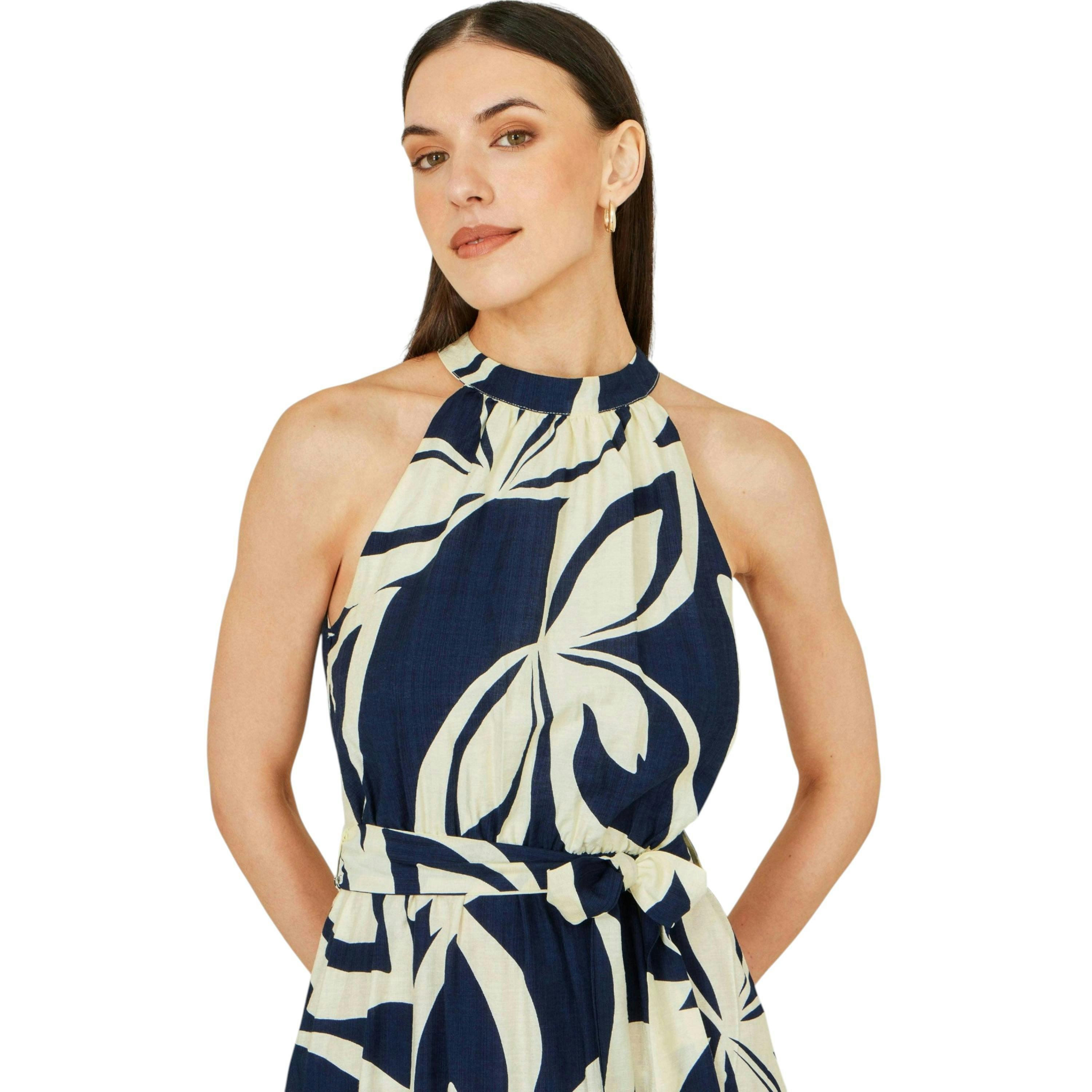 Yumi Navy Geo Swirl Print Halter Maxi Dress , view 2 of 5