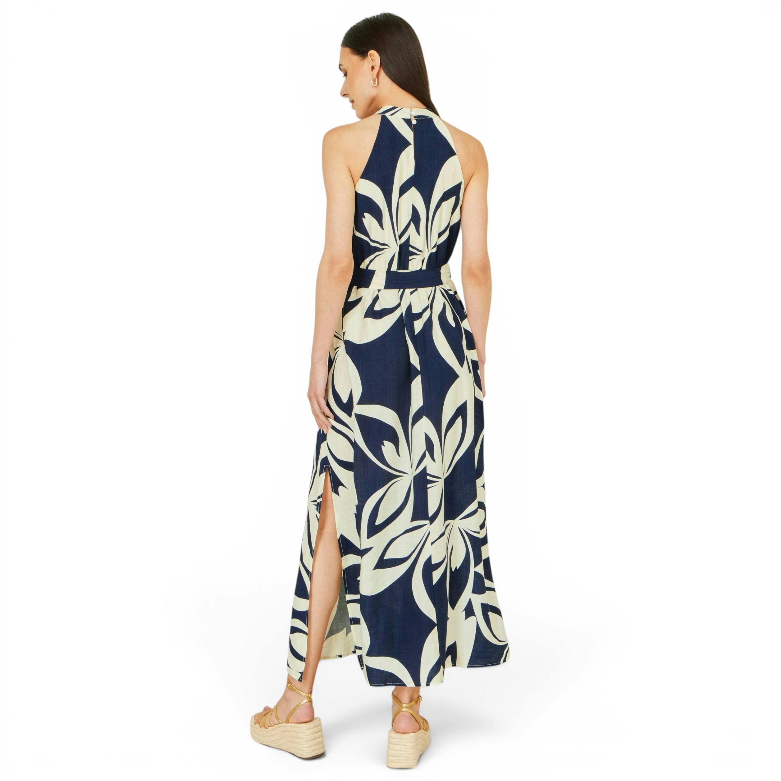Yumi Navy Geo Swirl Print Halter Maxi Dress , view 4 of 5