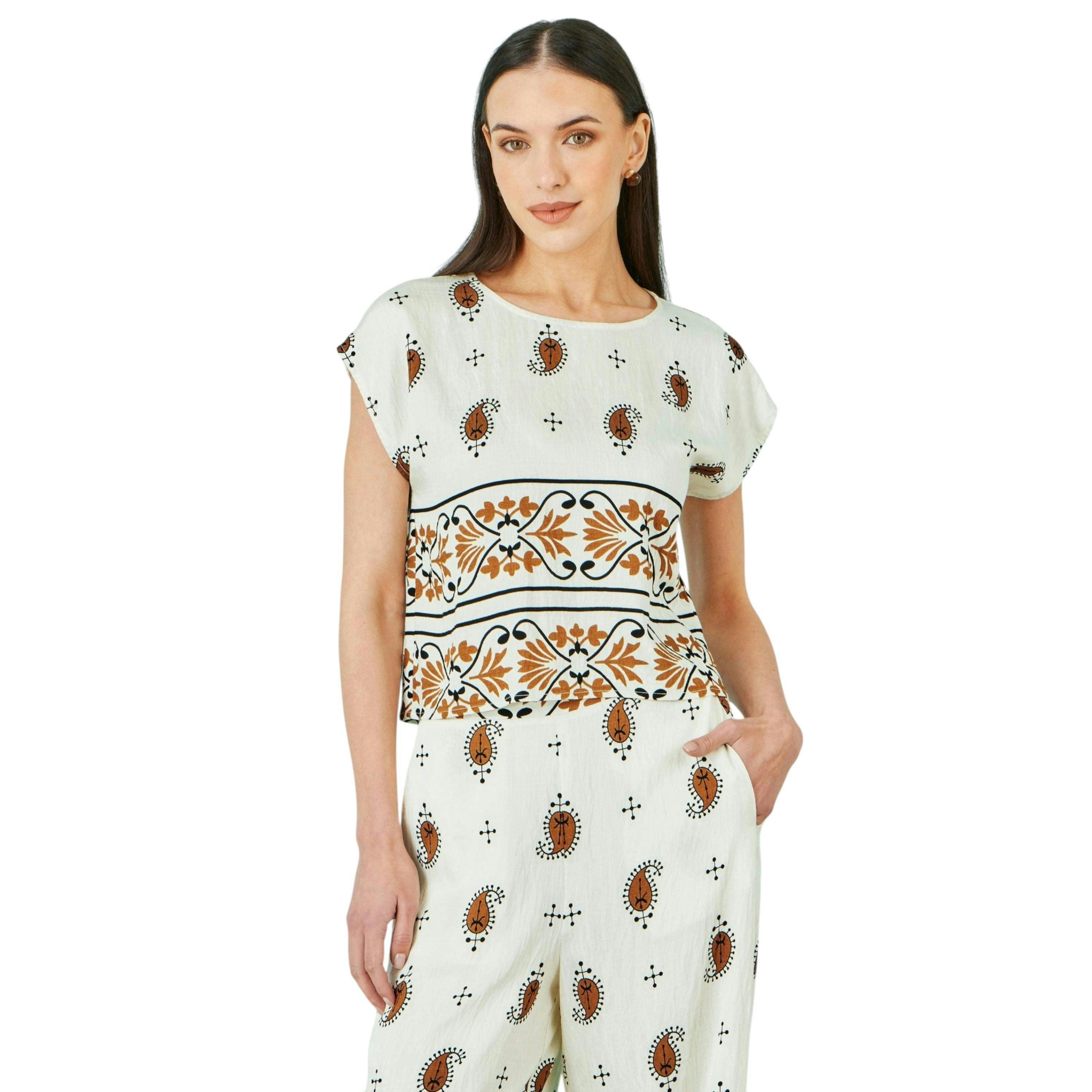Yumi Ivory Viscose Paisley Top , view 1 of 4