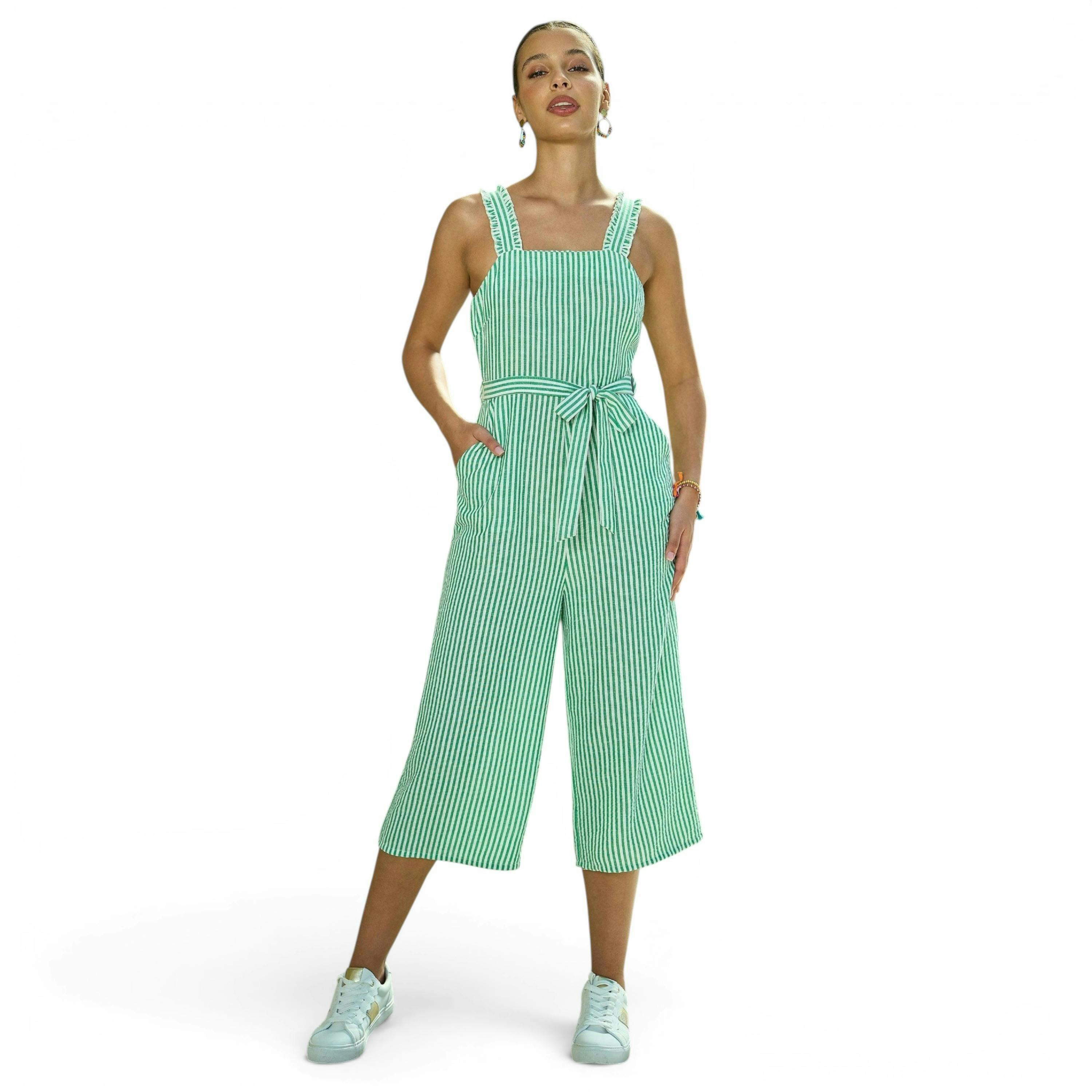 Yumi Green Stripe Strappy Jumpsuit , view 1 of 6