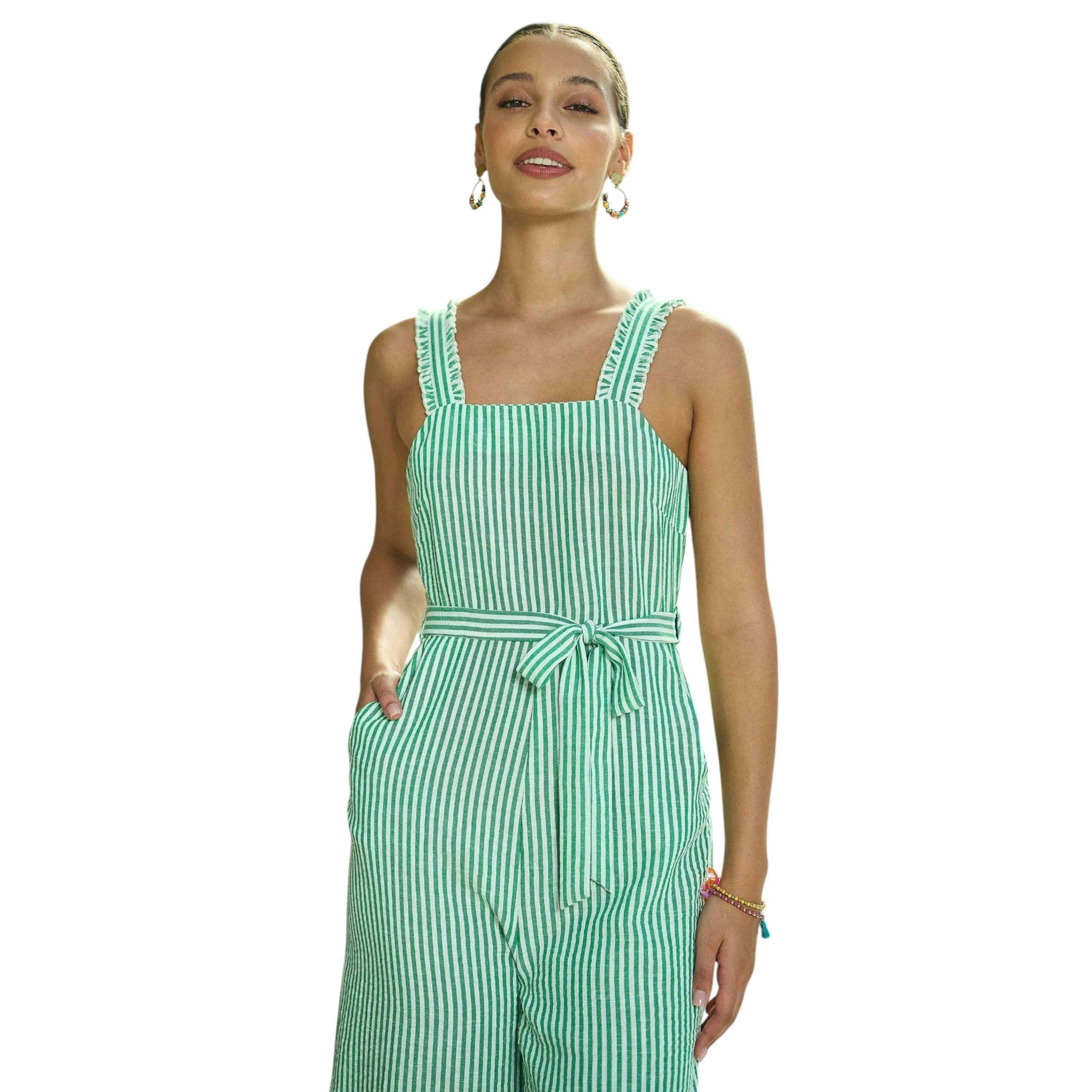 Yumi Green Stripe Strappy Jumpsuit , view 2 of 6