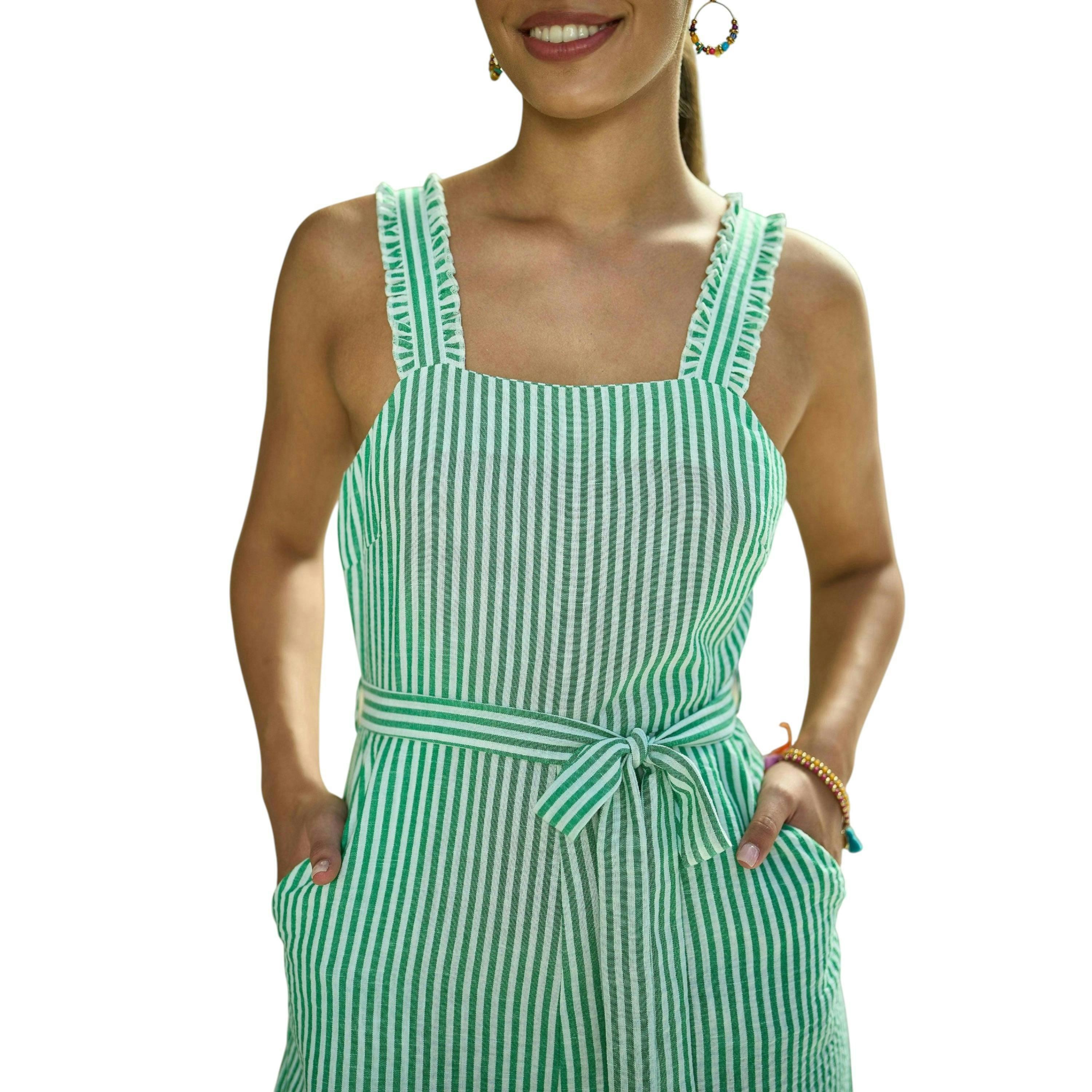 Yumi Green Stripe Strappy Jumpsuit , view 4 of 6