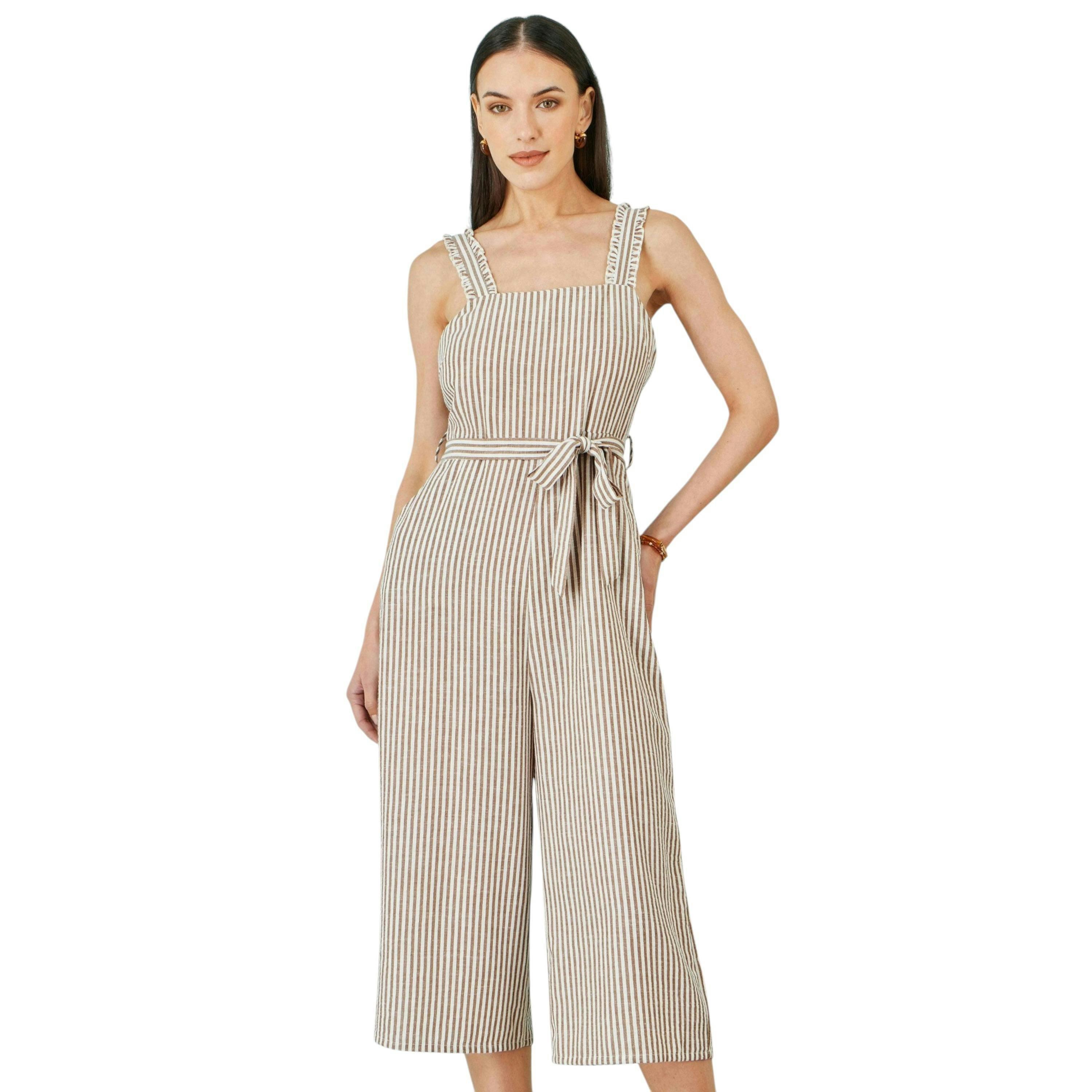 Yumi Brown Stripe Strappy Jumpsuit , view 1 of 6