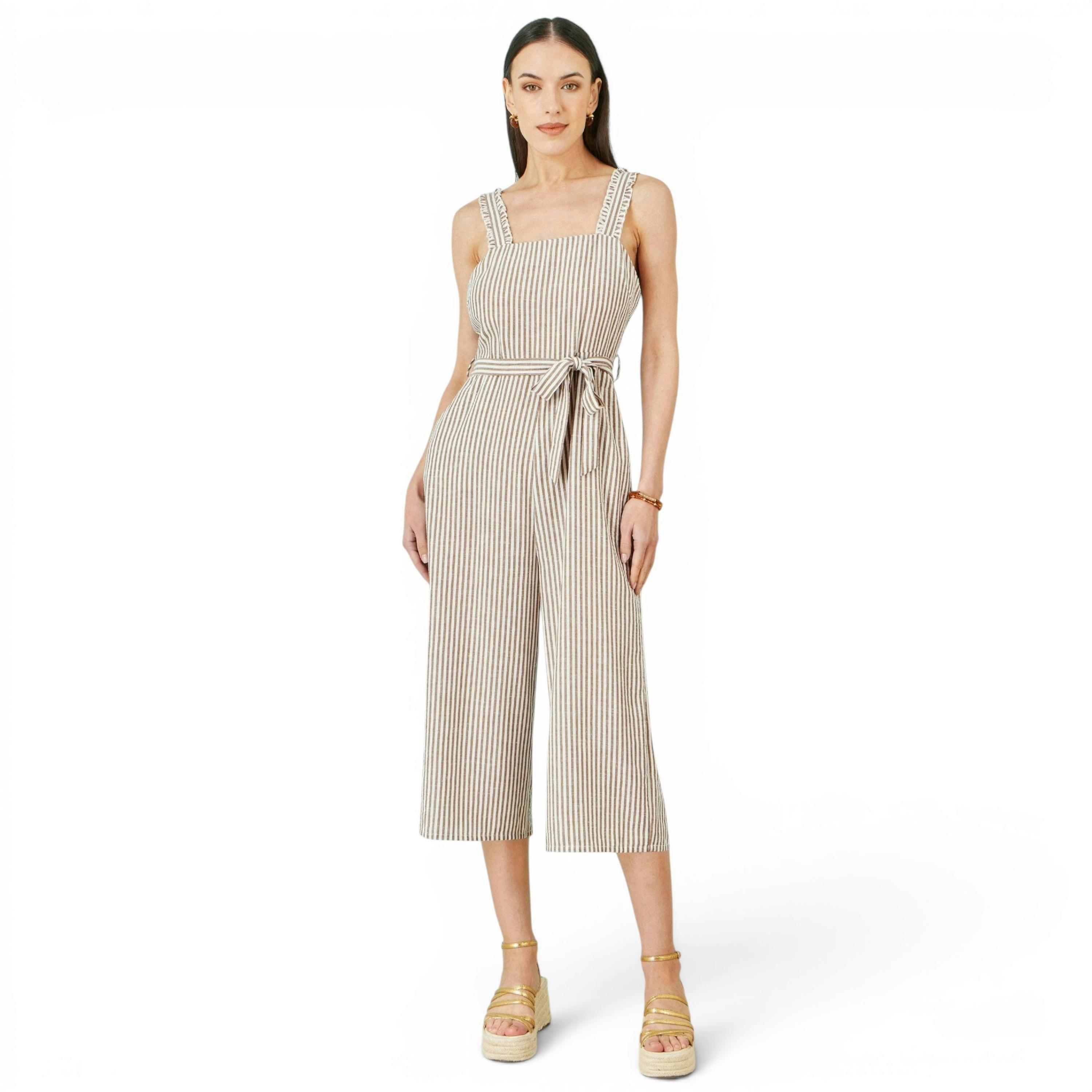 Yumi Brown Stripe Strappy Jumpsuit , view 3 of 6