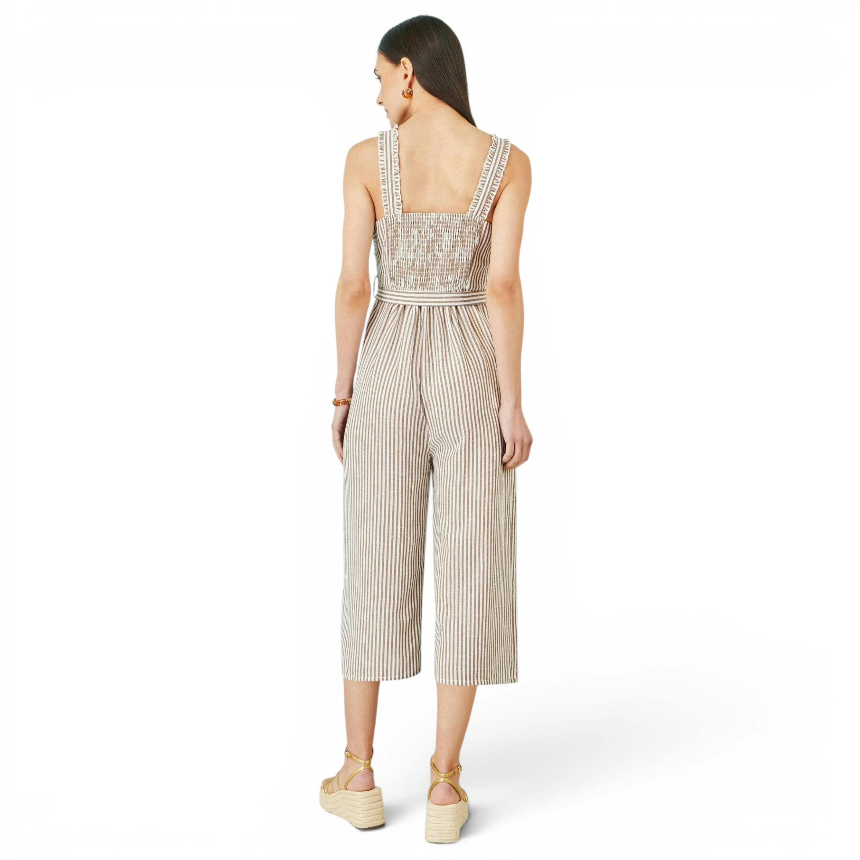 Yumi Brown Stripe Strappy Jumpsuit , view 4 of 6