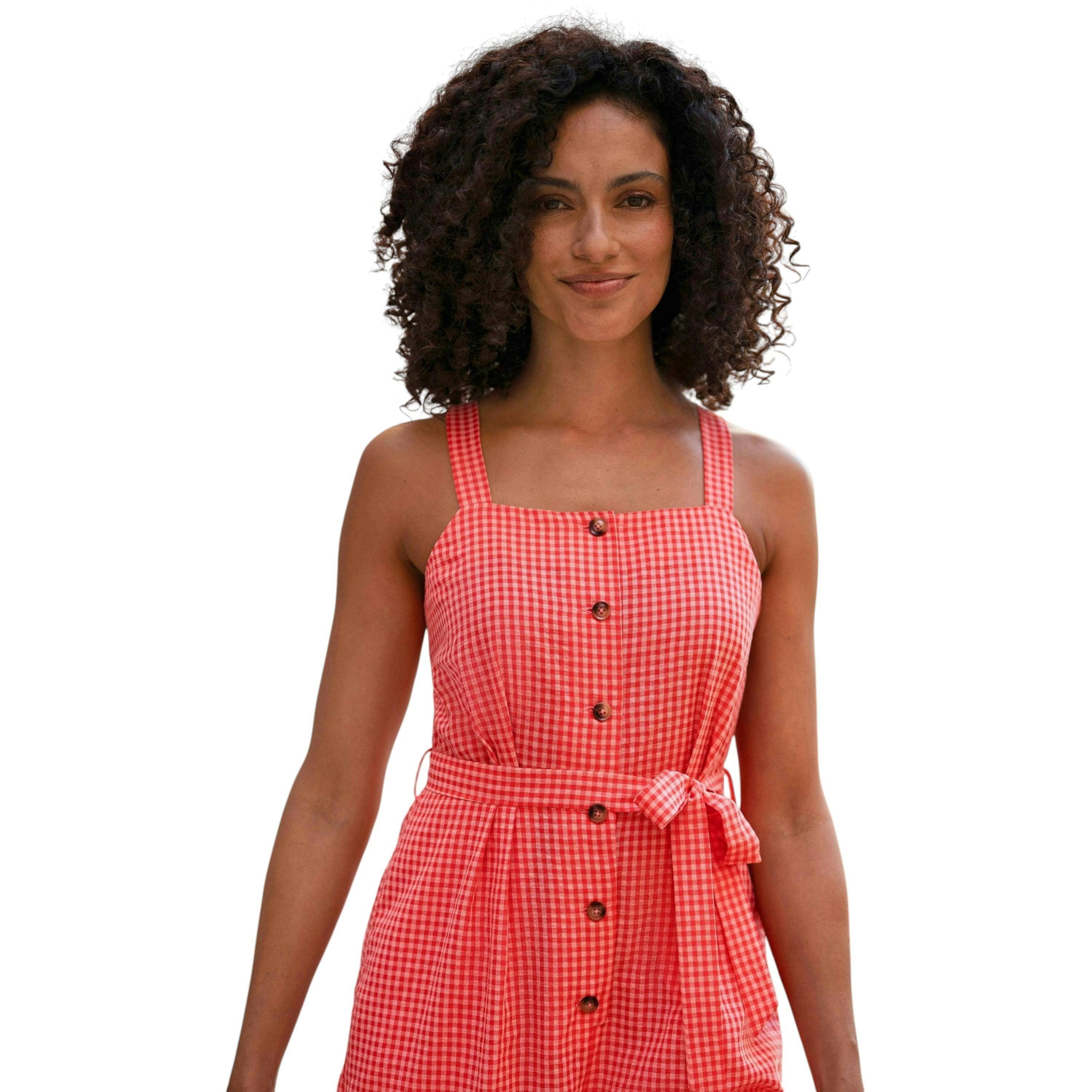 Yumi Red Gingham Button Through Jumpsuit , view 2 of 6