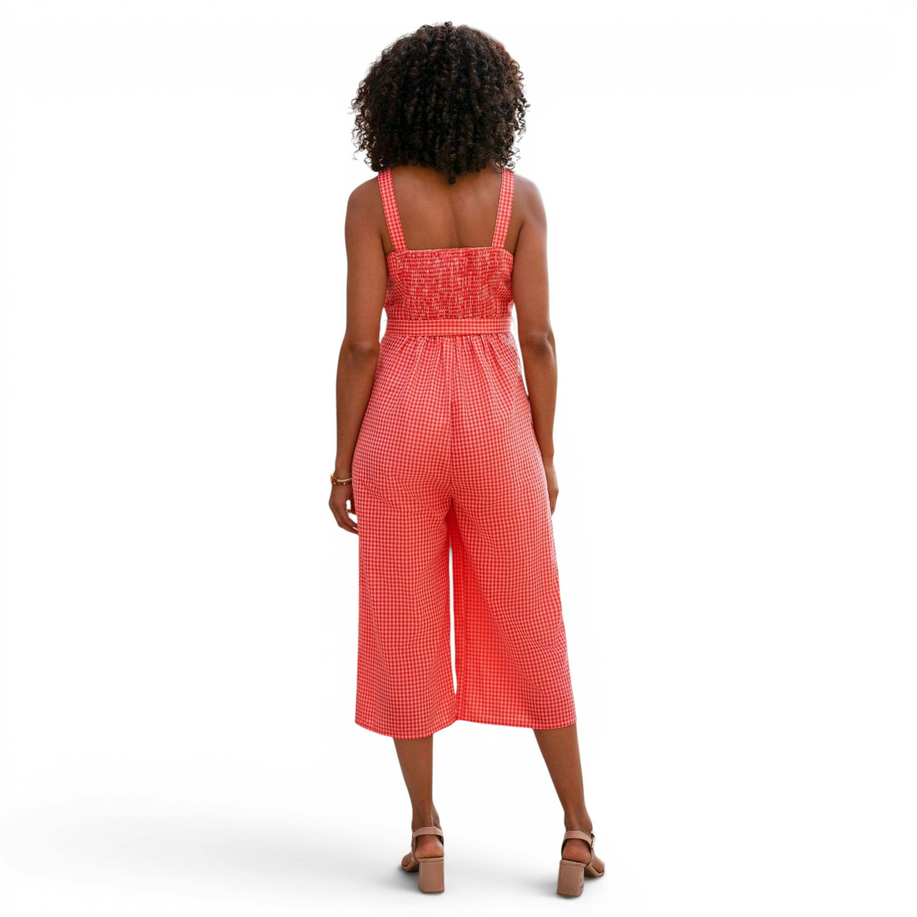 Yumi Red Gingham Button Through Jumpsuit , view 4 of 6
