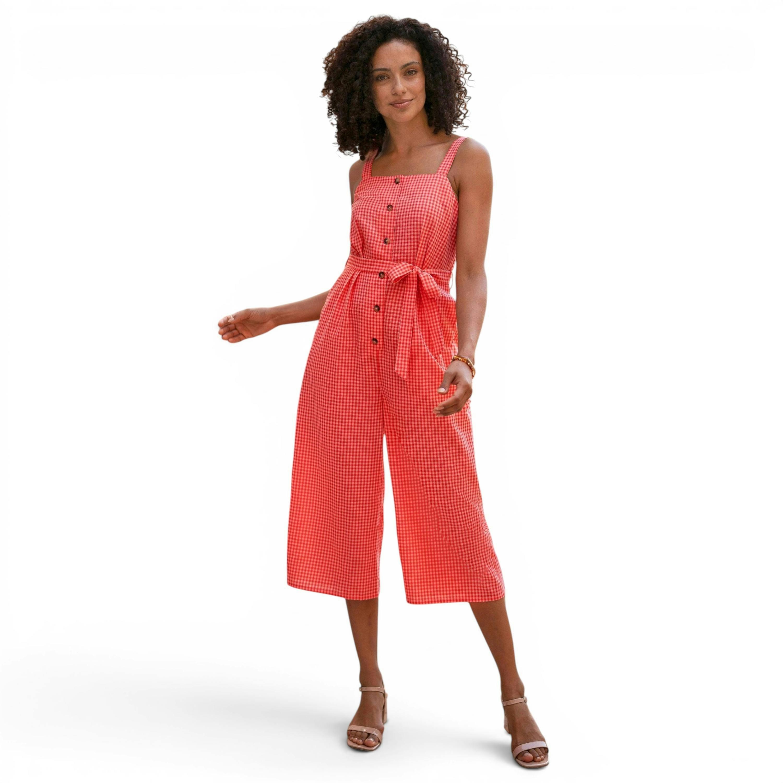 Yumi Red Gingham Button Through Jumpsuit , view 5 of 6