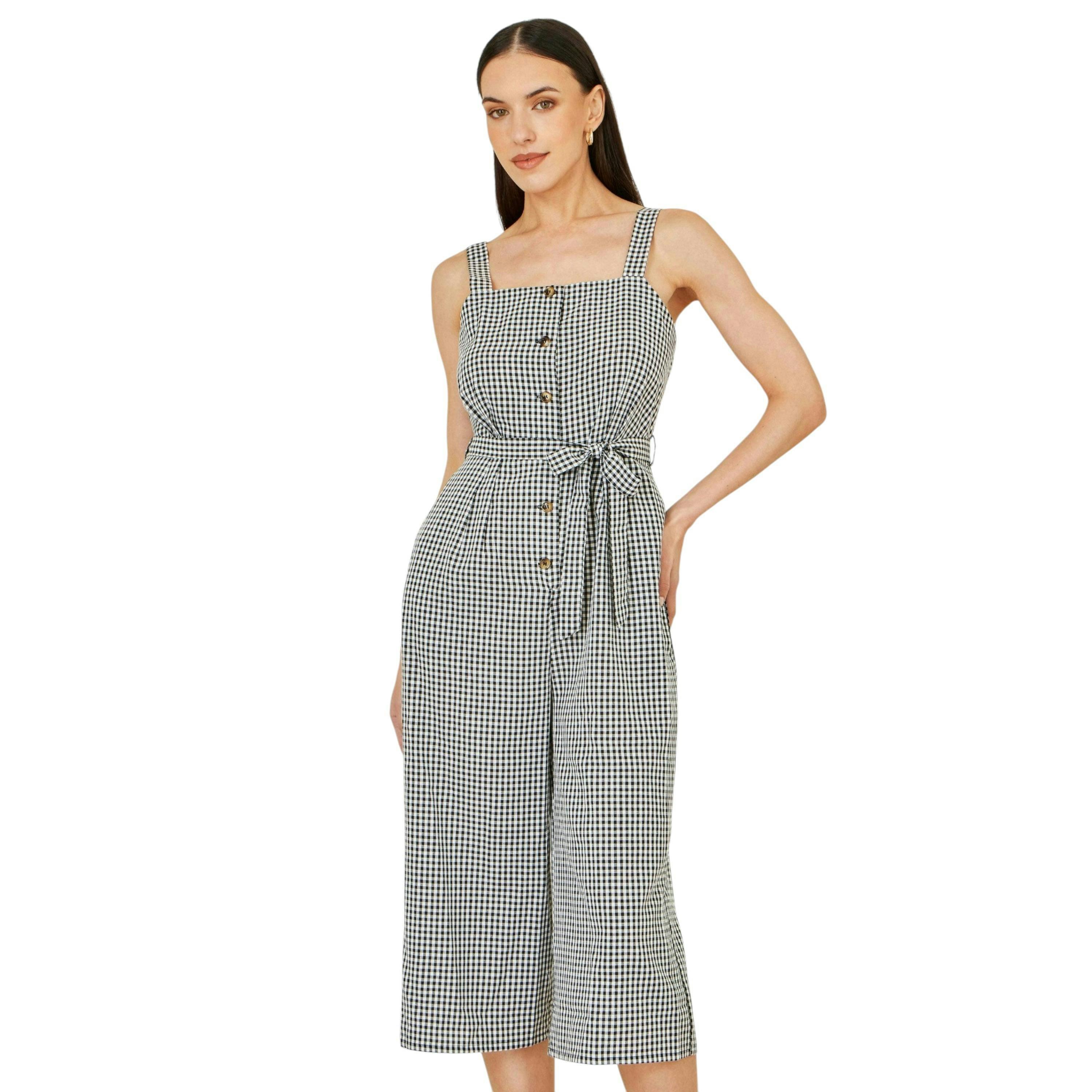 Yumi Black Gingham Button Through Jumpsuit , view 1 of 6