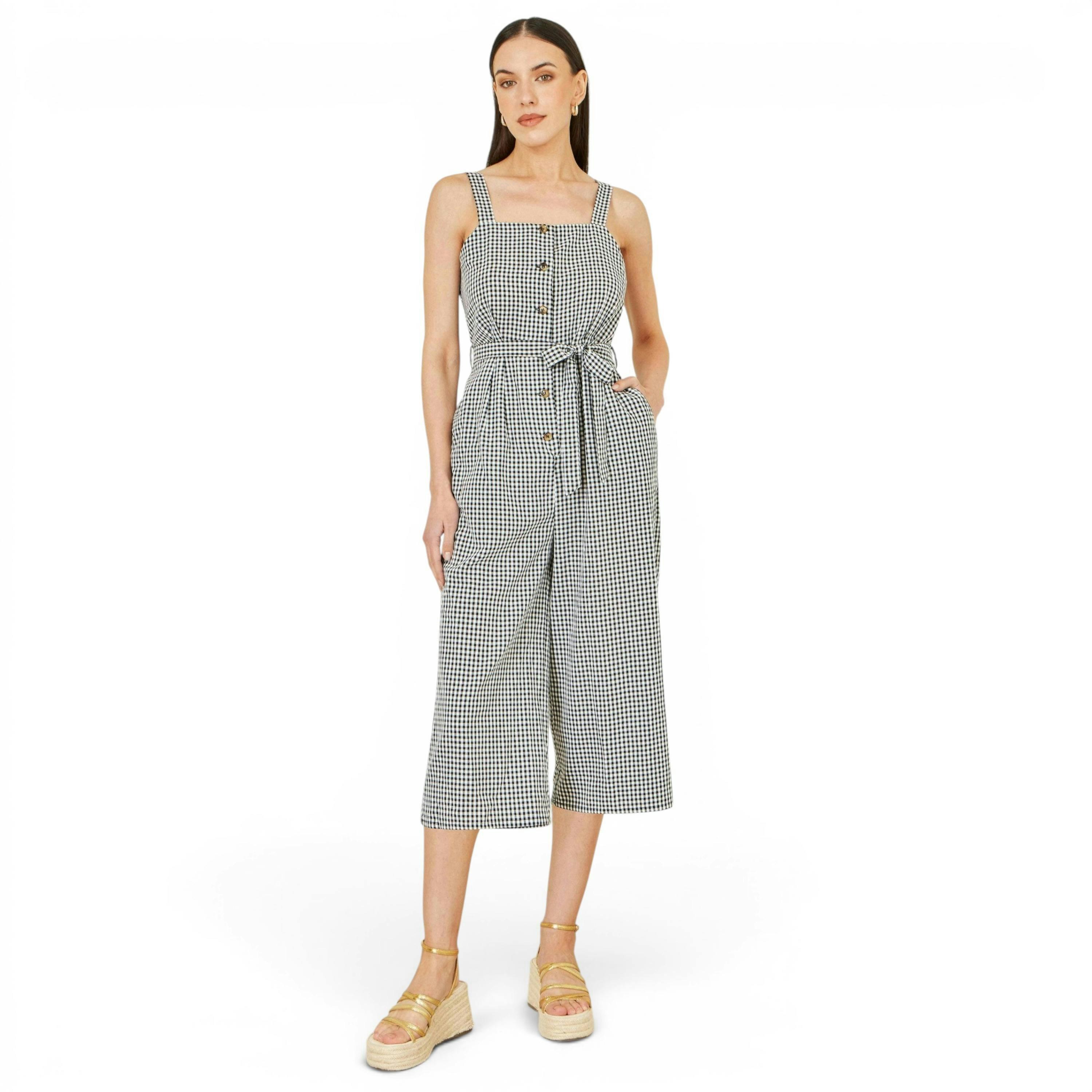 Yumi Black Gingham Button Through Jumpsuit , view 2 of 6