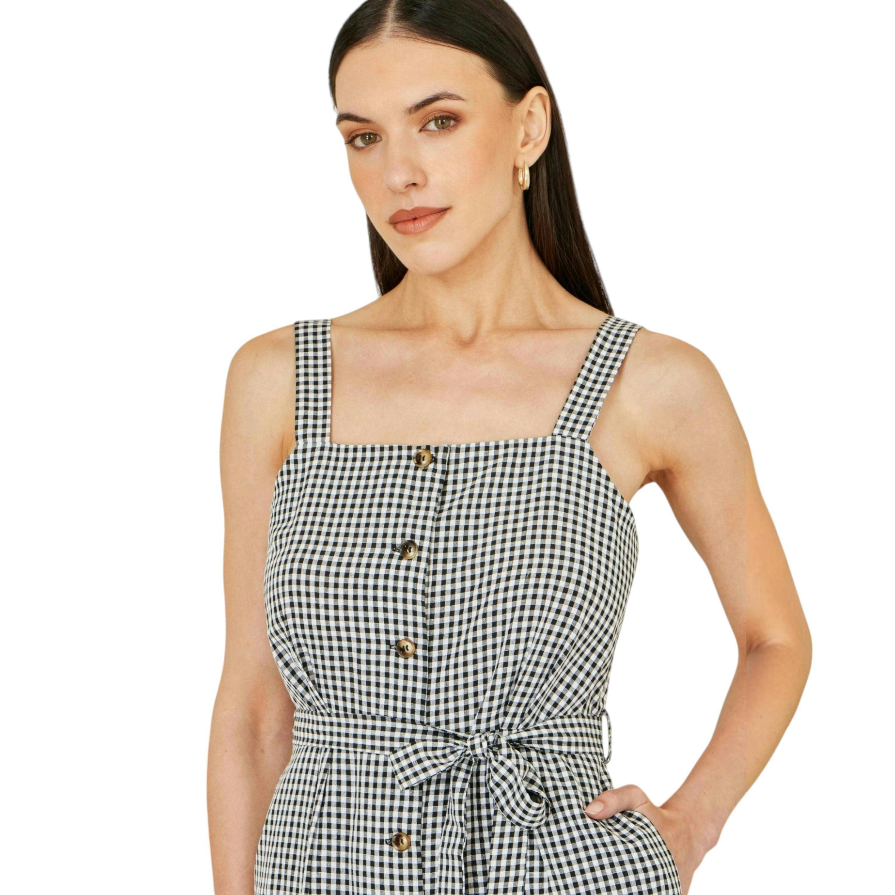 Yumi Black Gingham Button Through Jumpsuit , view 3 of 6