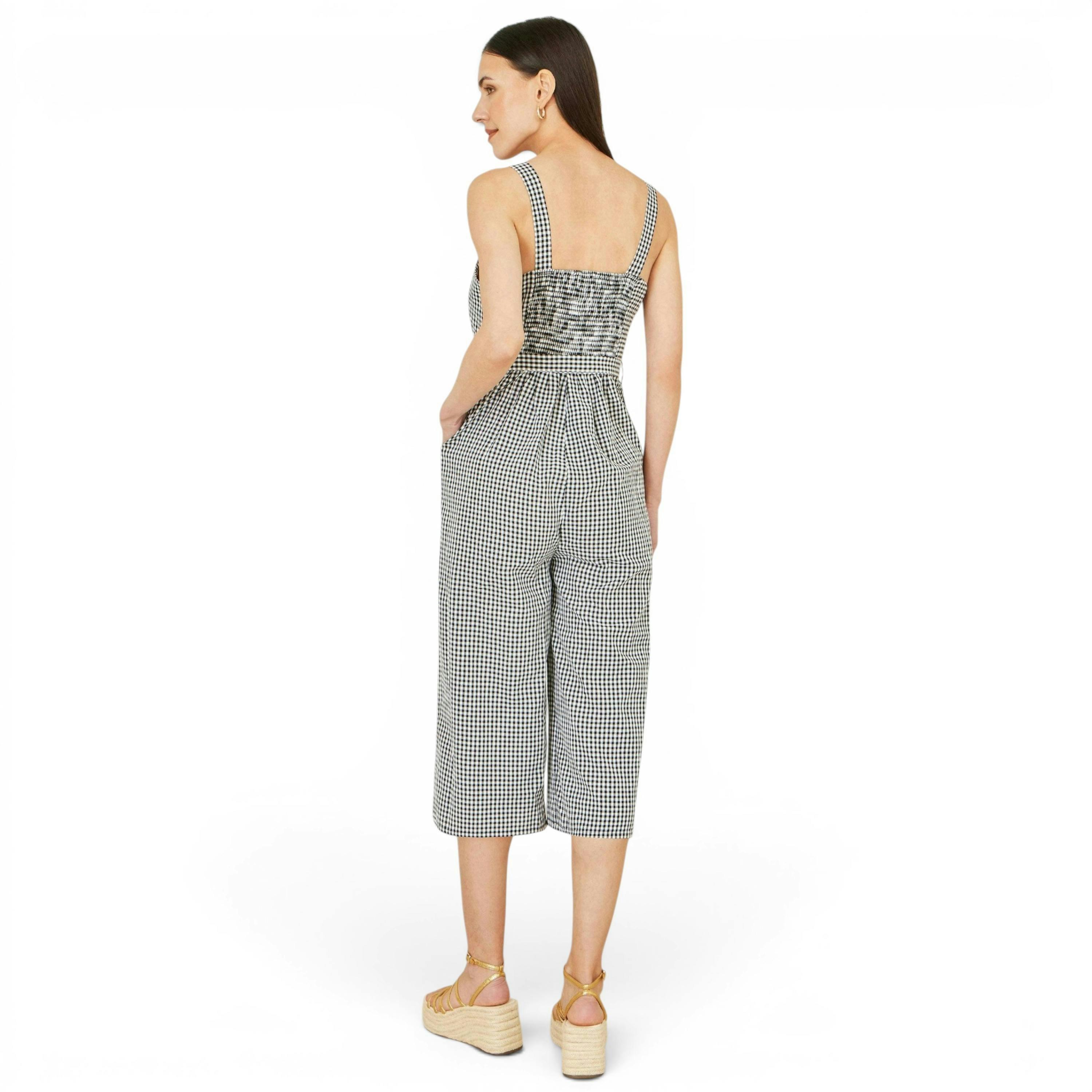 Yumi Black Gingham Button Through Jumpsuit , view 4 of 6