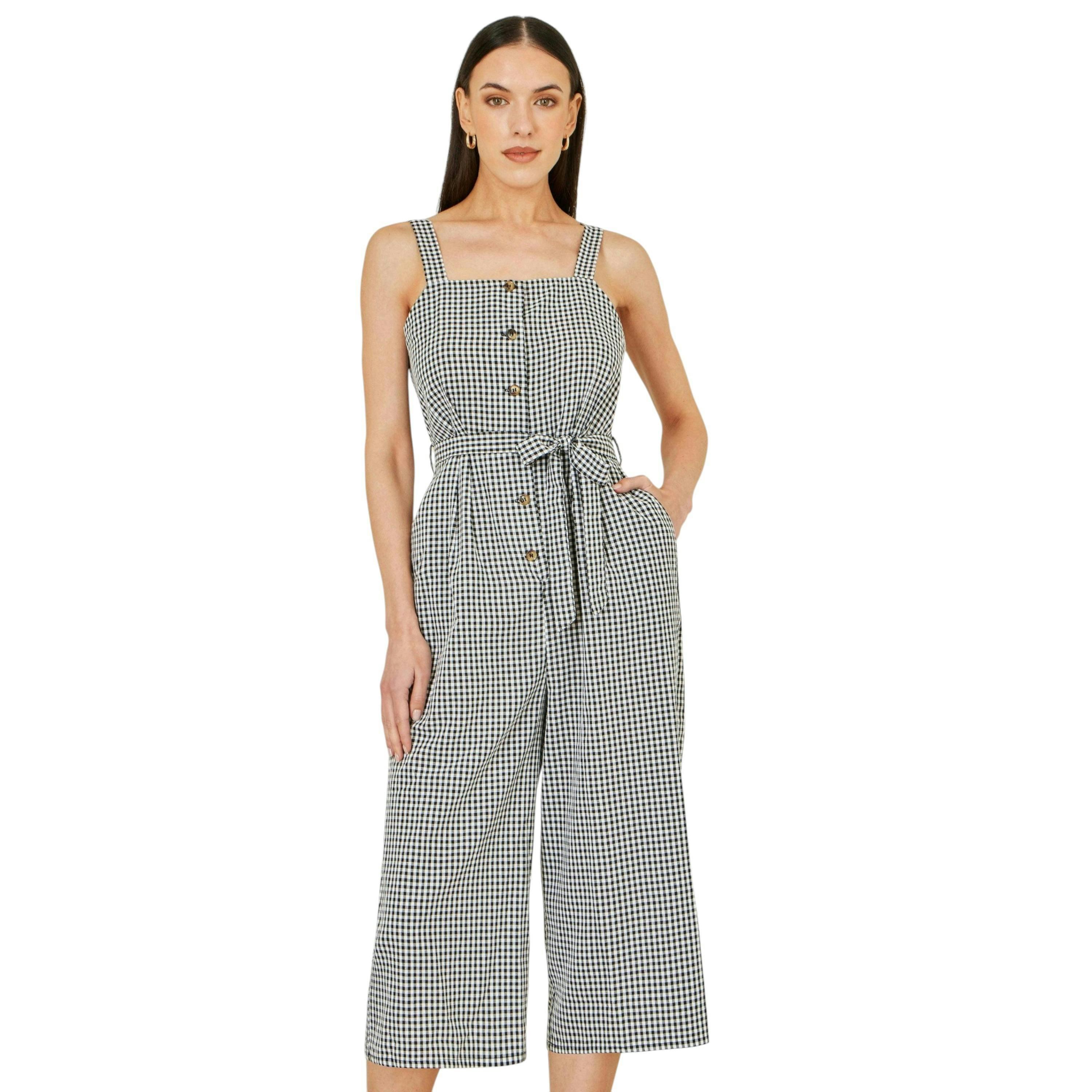 Yumi Black Gingham Button Through Jumpsuit , view 5 of 6