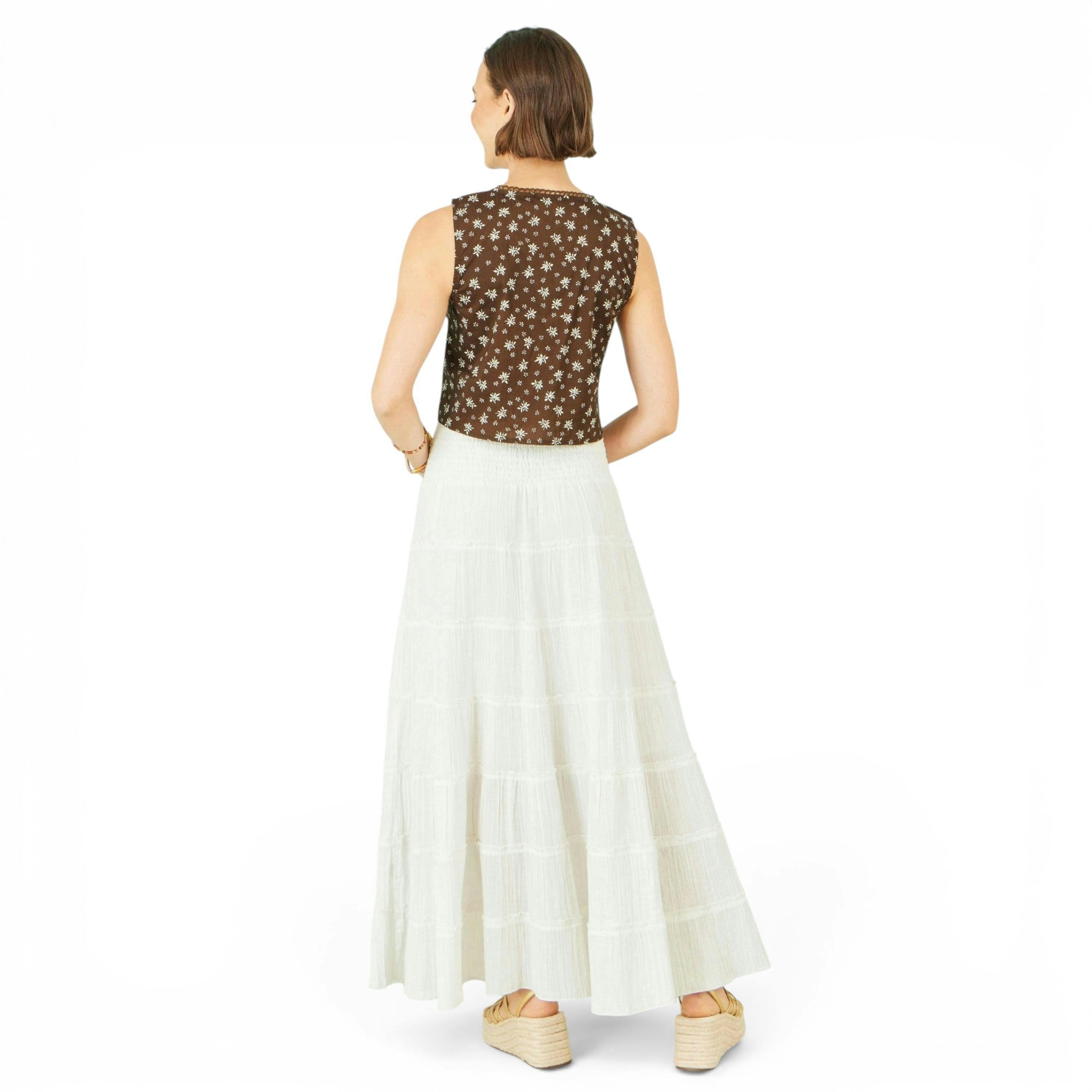 Yumi Brown Cotton Daisy Print Waistcoat Top , view 4 of 5