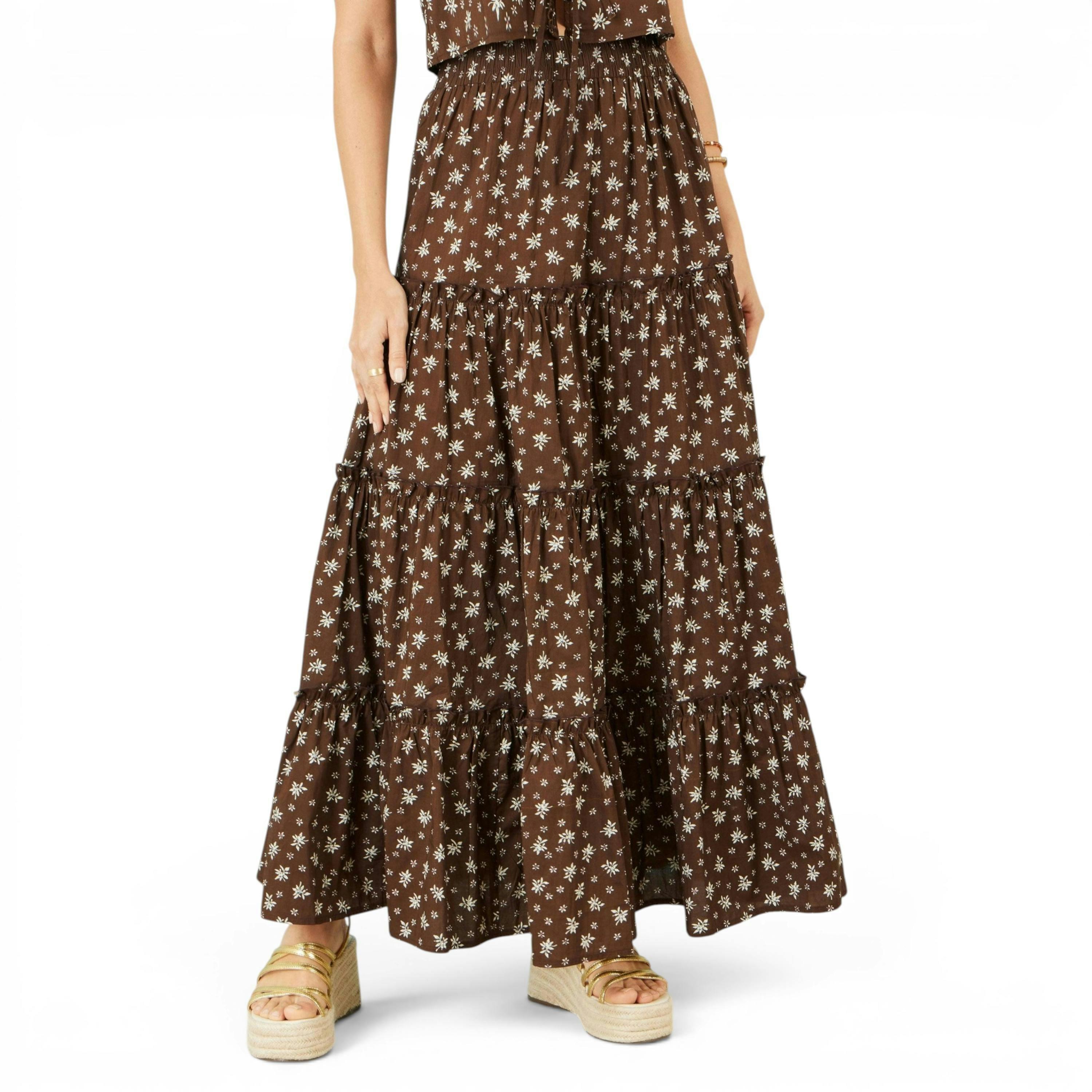 Yumi Brown Daisy Print Maxi Skirt , view 2 of 4