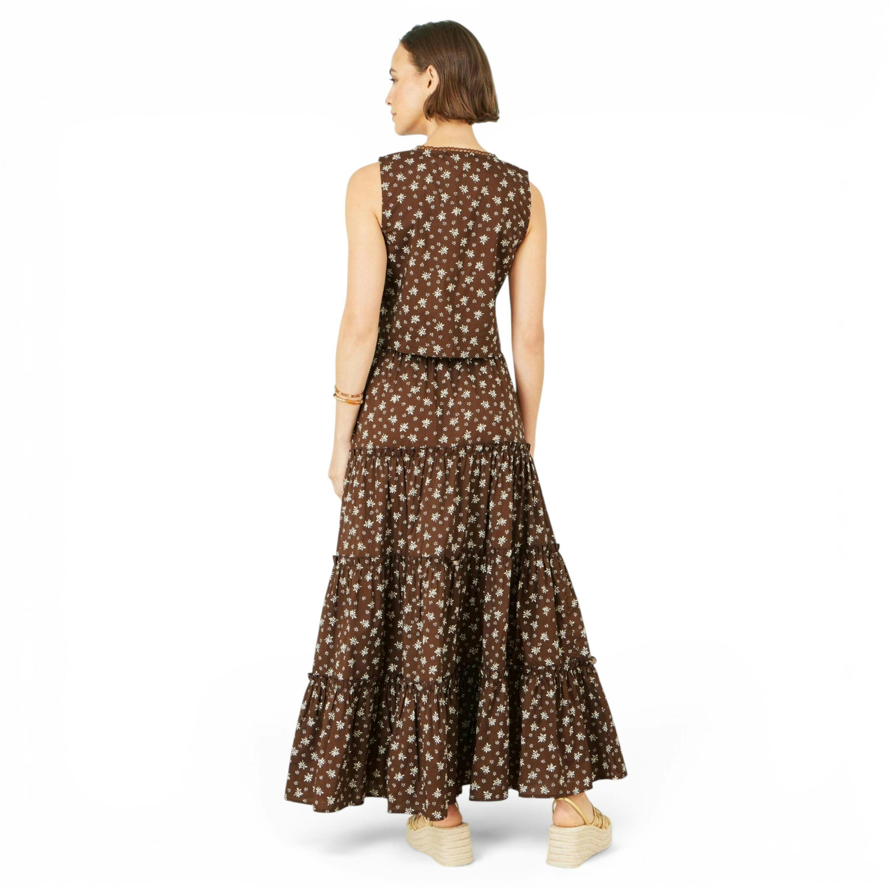 Yumi Brown Daisy Print Maxi Skirt , view 3 of 4