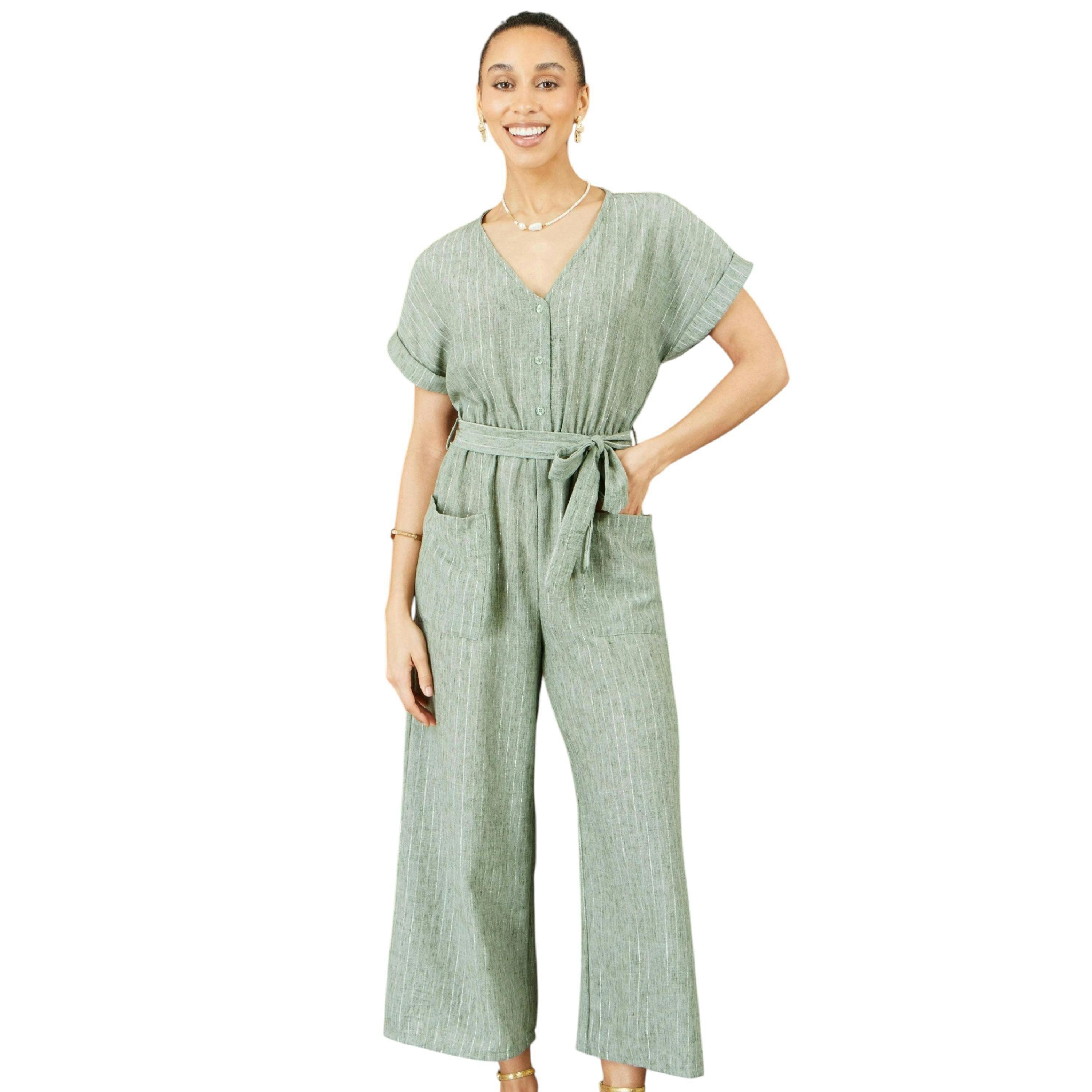 Yumi Green V Neck Kimono Sleeve Jumpsuit , view 1 of 6