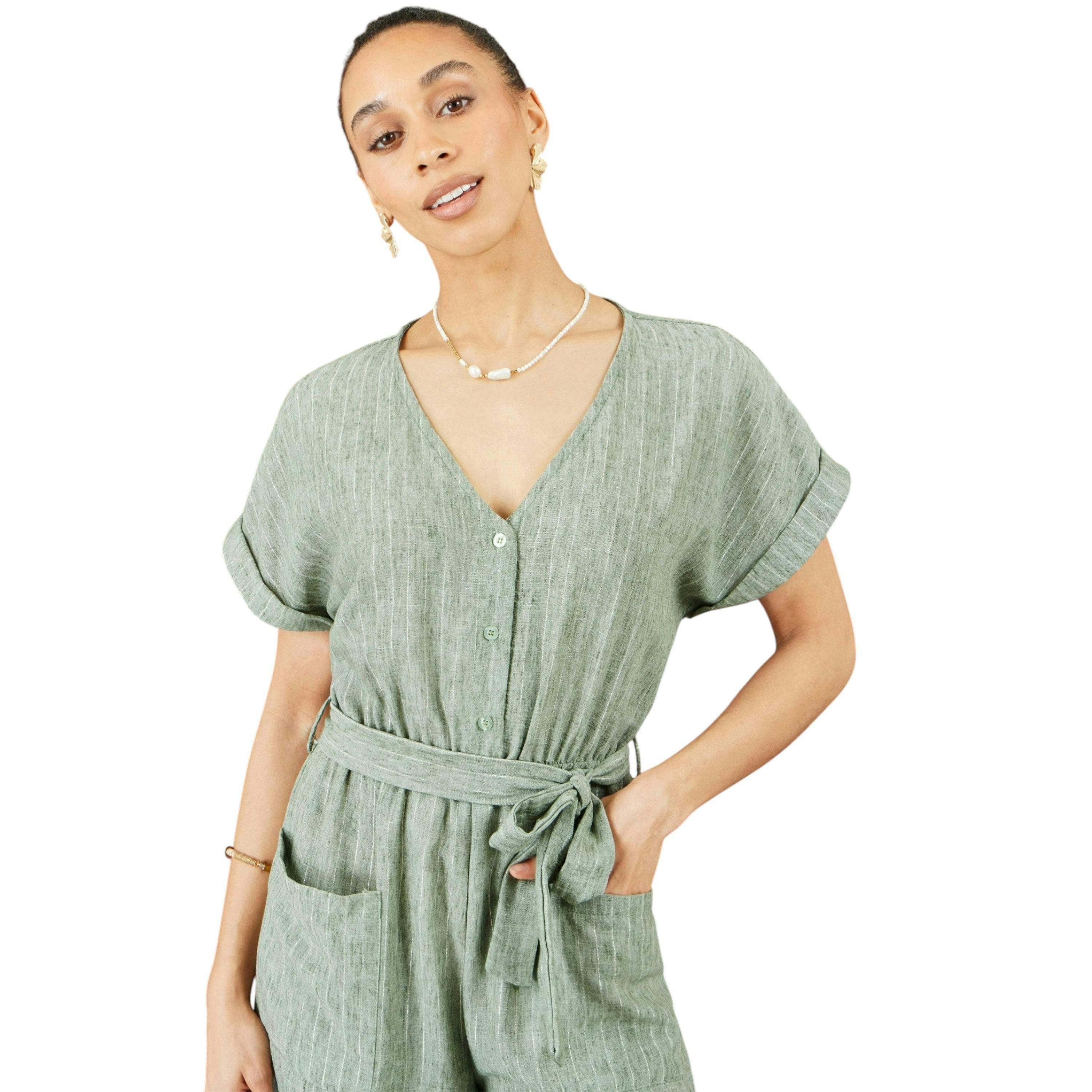 Yumi Green V Neck Kimono Sleeve Jumpsuit , view 2 of 6