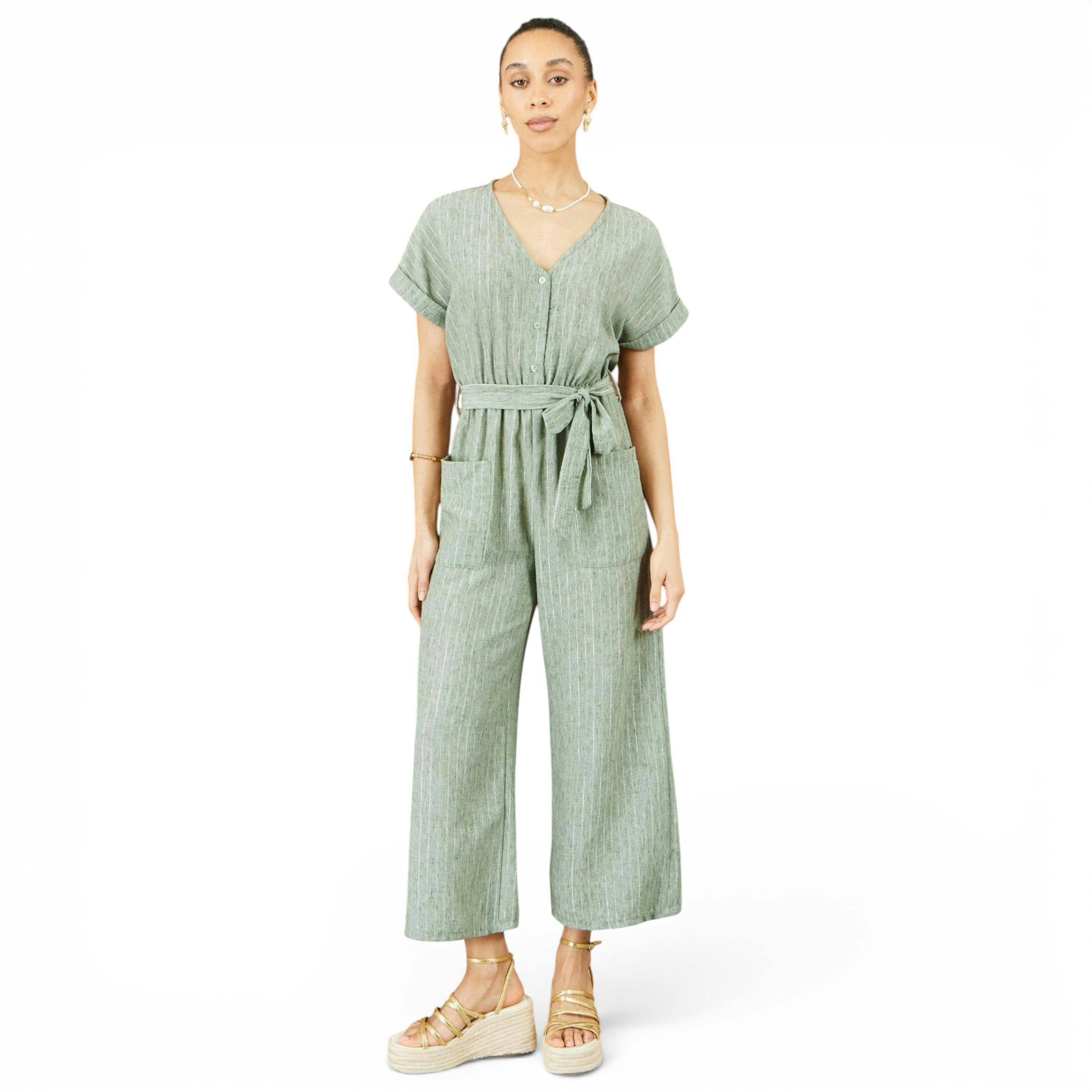 Yumi Green V Neck Kimono Sleeve Jumpsuit , view 3 of 6