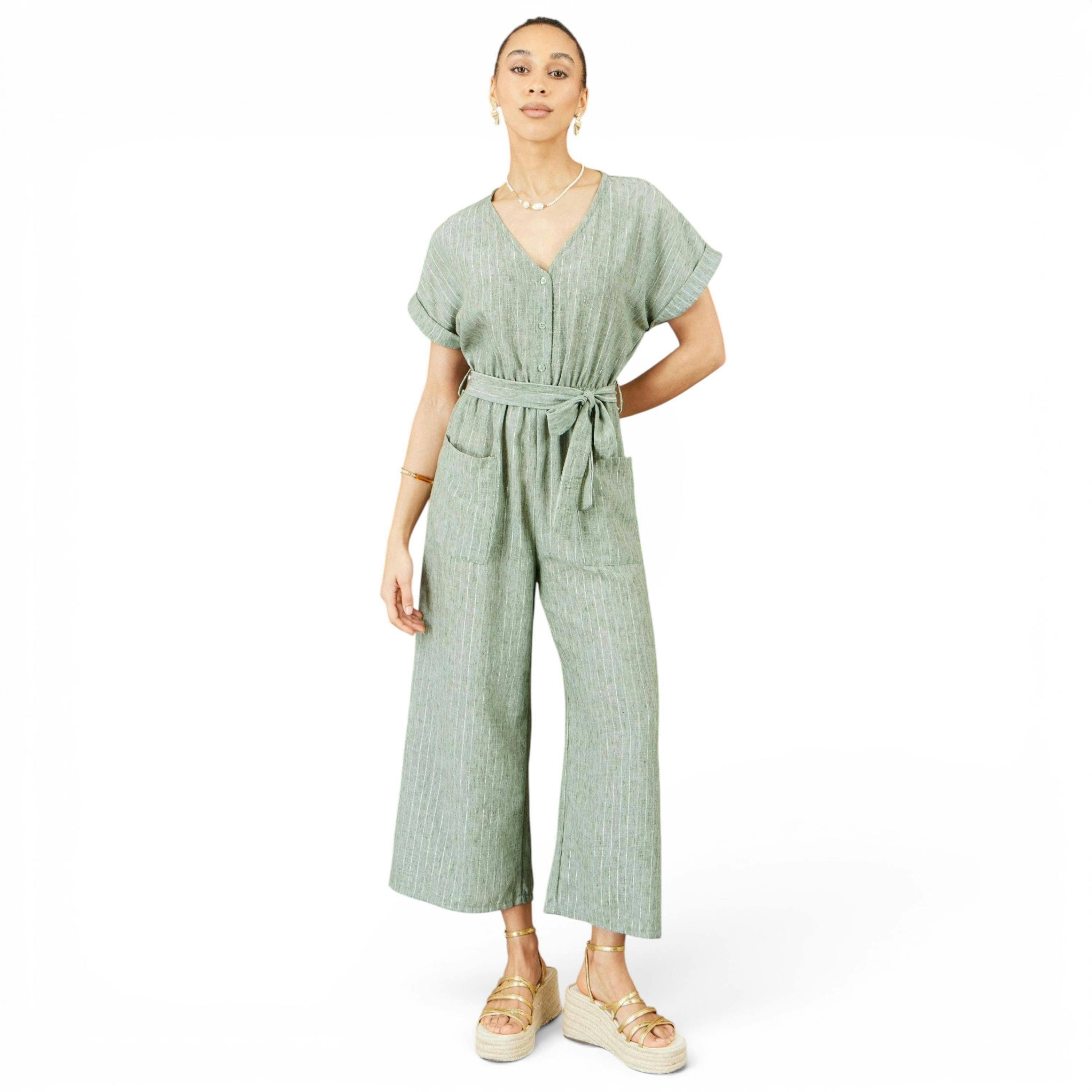 Yumi Green V Neck Kimono Sleeve Jumpsuit , view 5 of 6