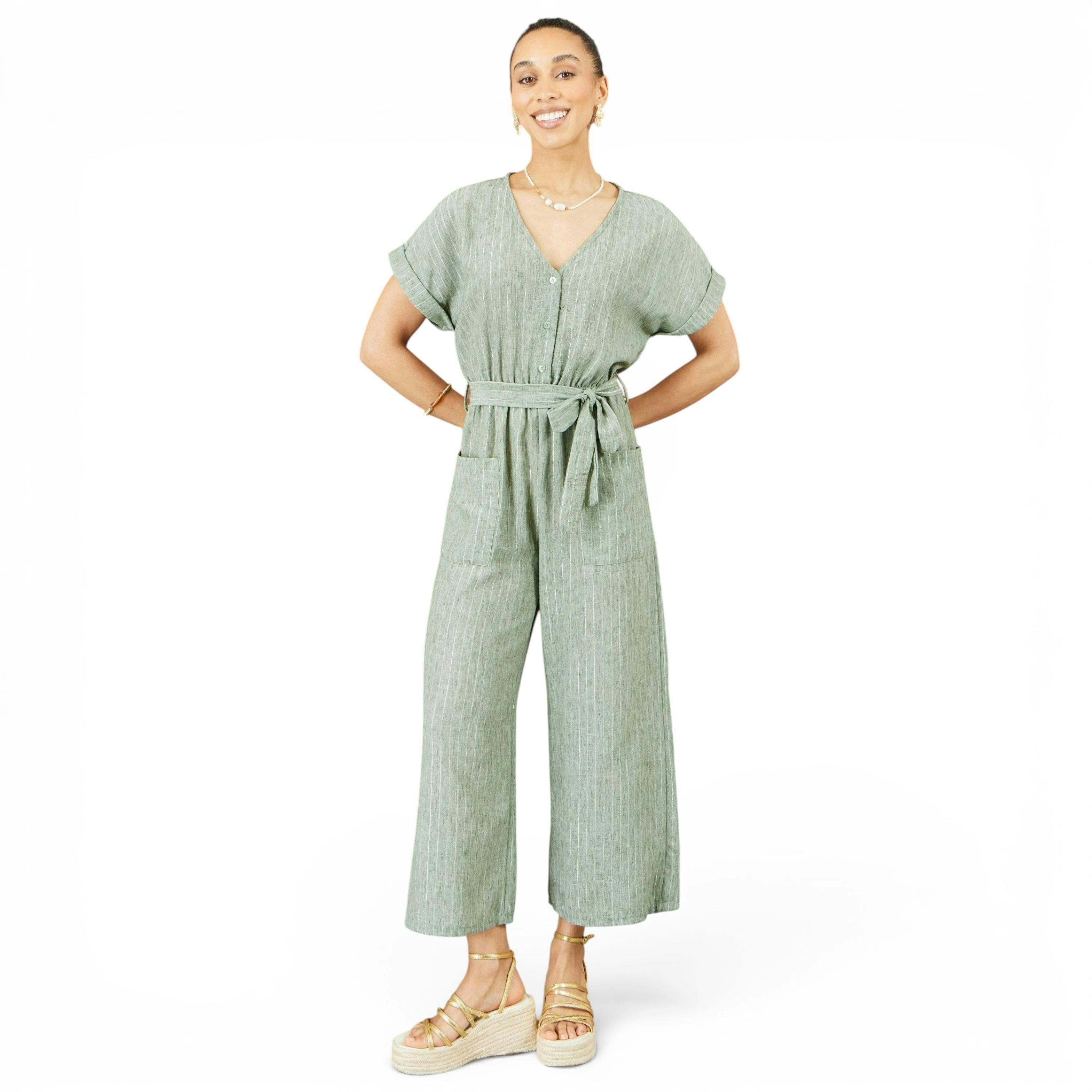 Yumi Green V Neck Kimono Sleeve Jumpsuit , view 6 of 6