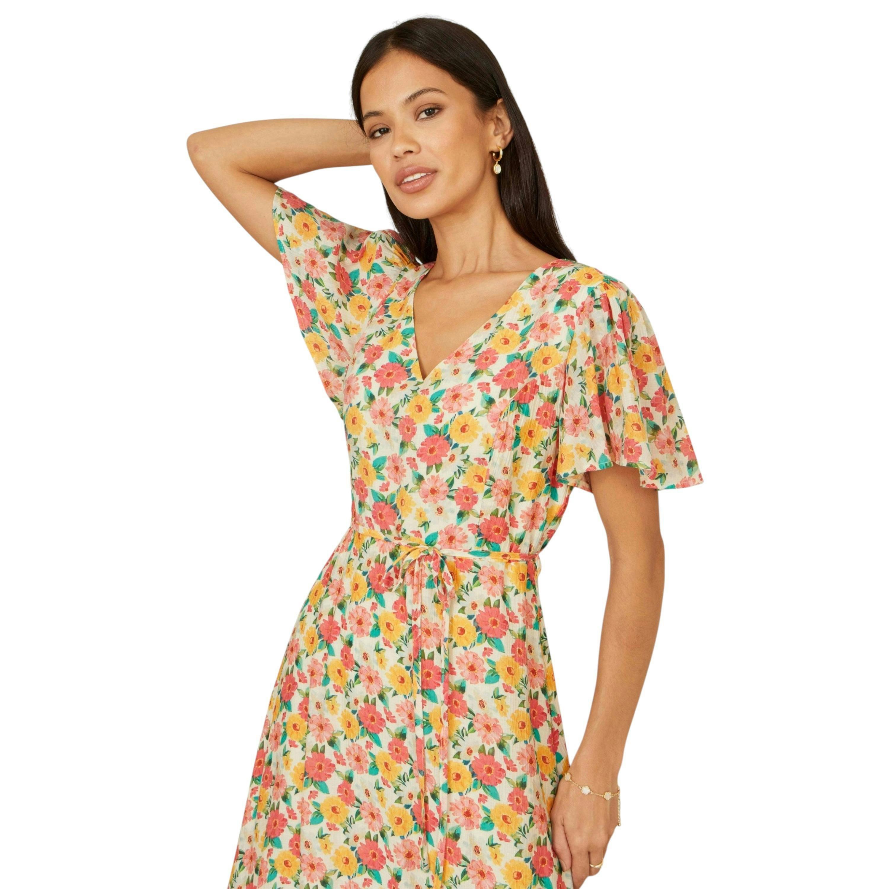 Yumi Multicolour Midi Tea Dress With Angel Sleeves , view 2 of 6