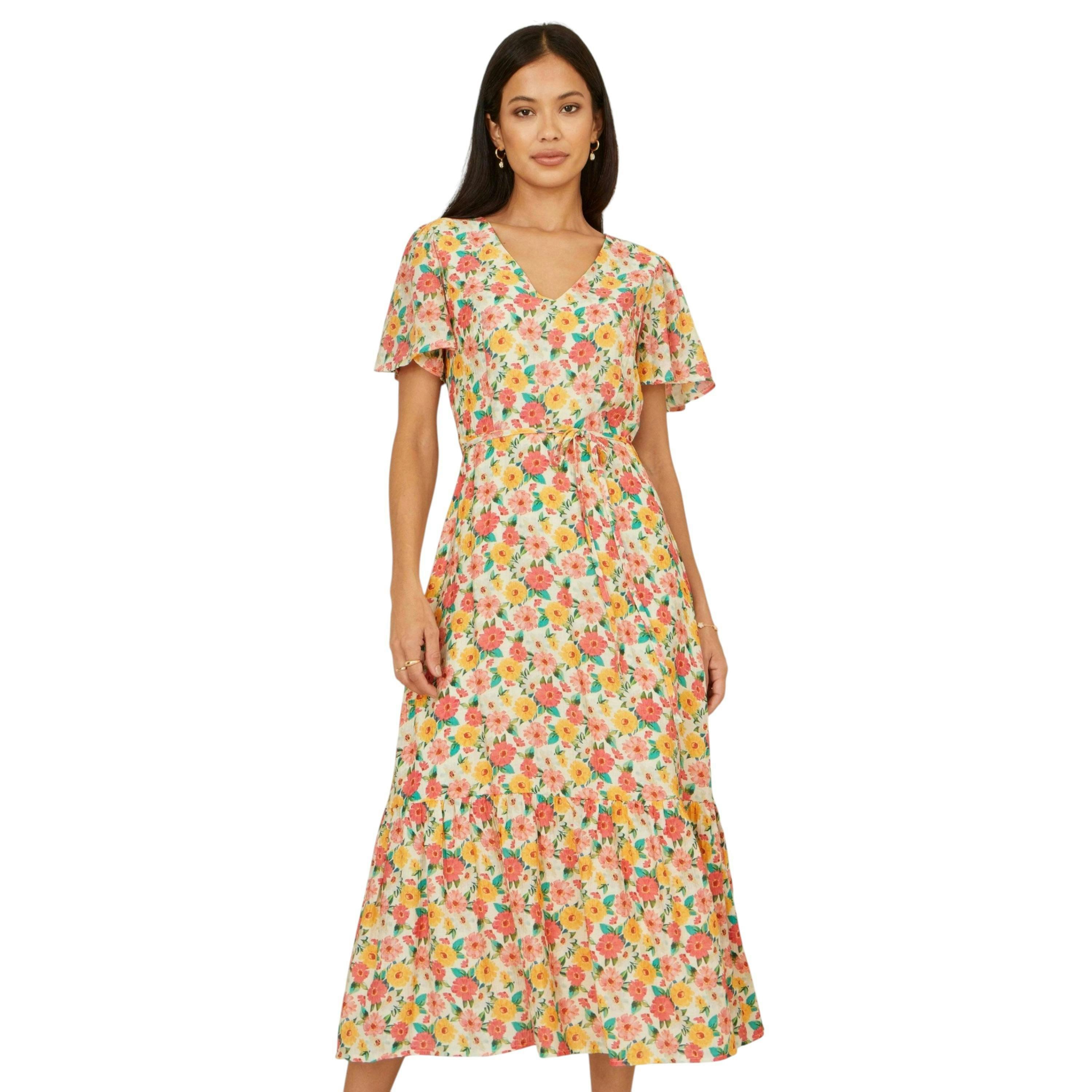 Yumi Multicolour Midi Tea Dress With Angel Sleeves , view 3 of 6