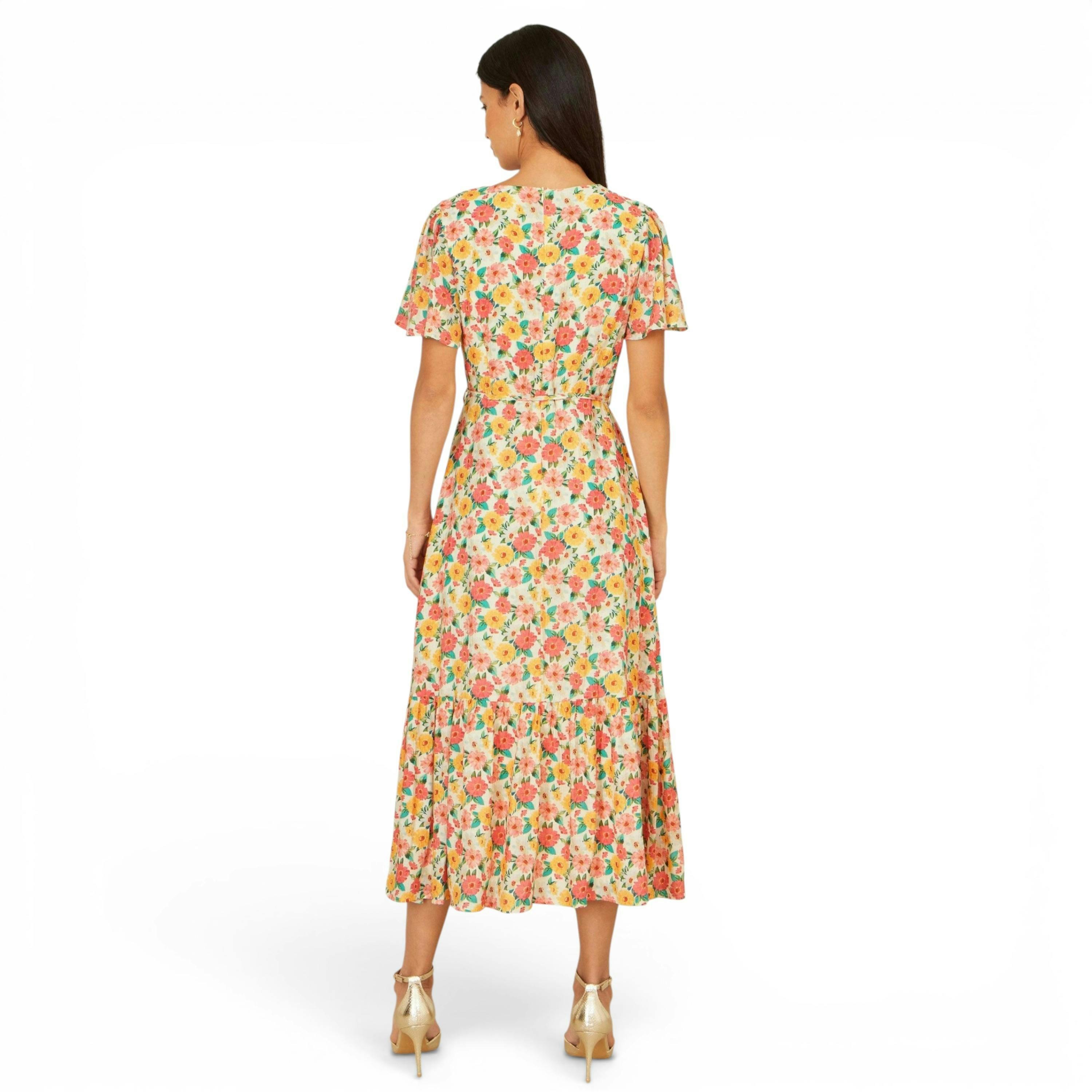 Yumi Multicolour Midi Tea Dress With Angel Sleeves , view 4 of 6