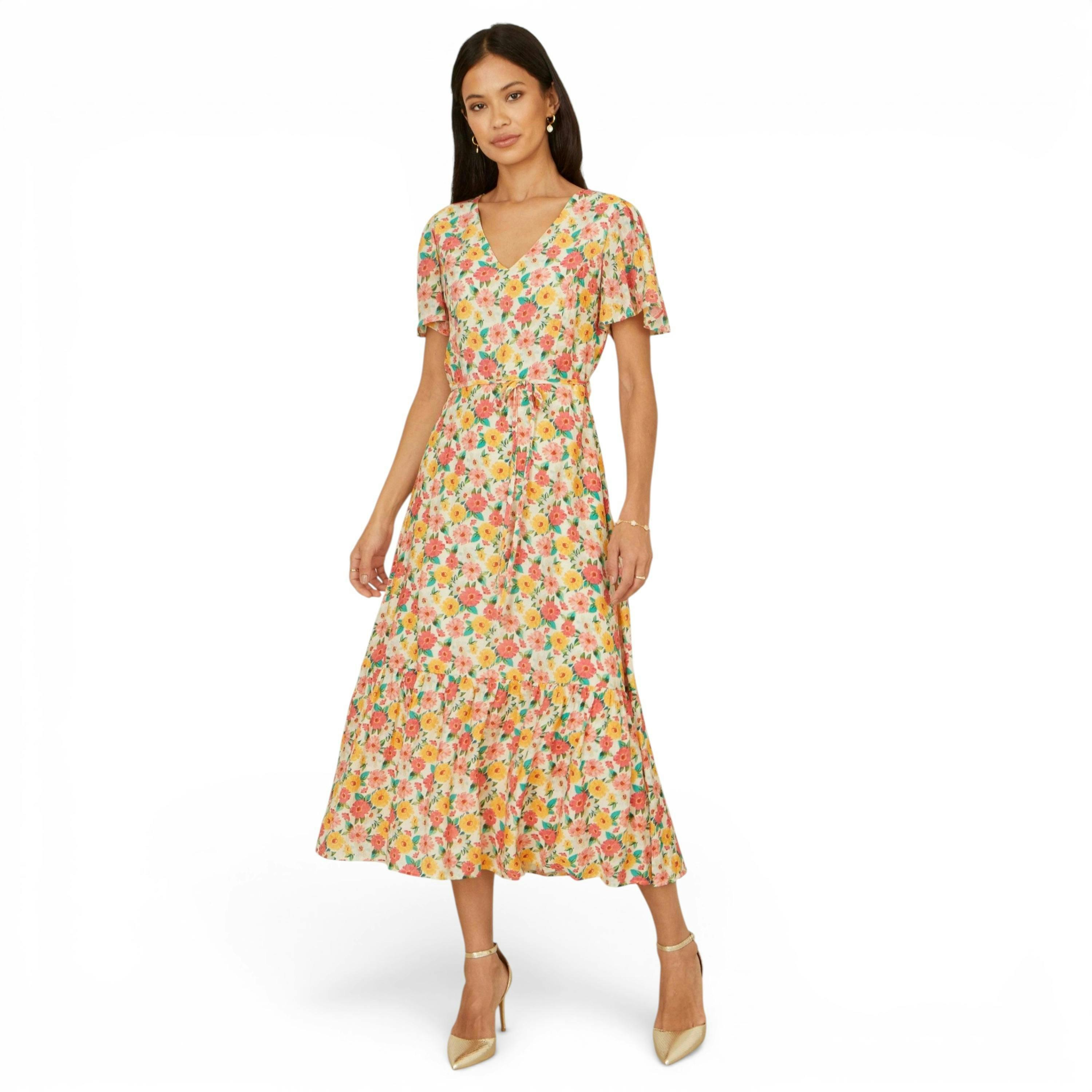 Yumi Multicolour Midi Tea Dress With Angel Sleeves , view 5 of 6