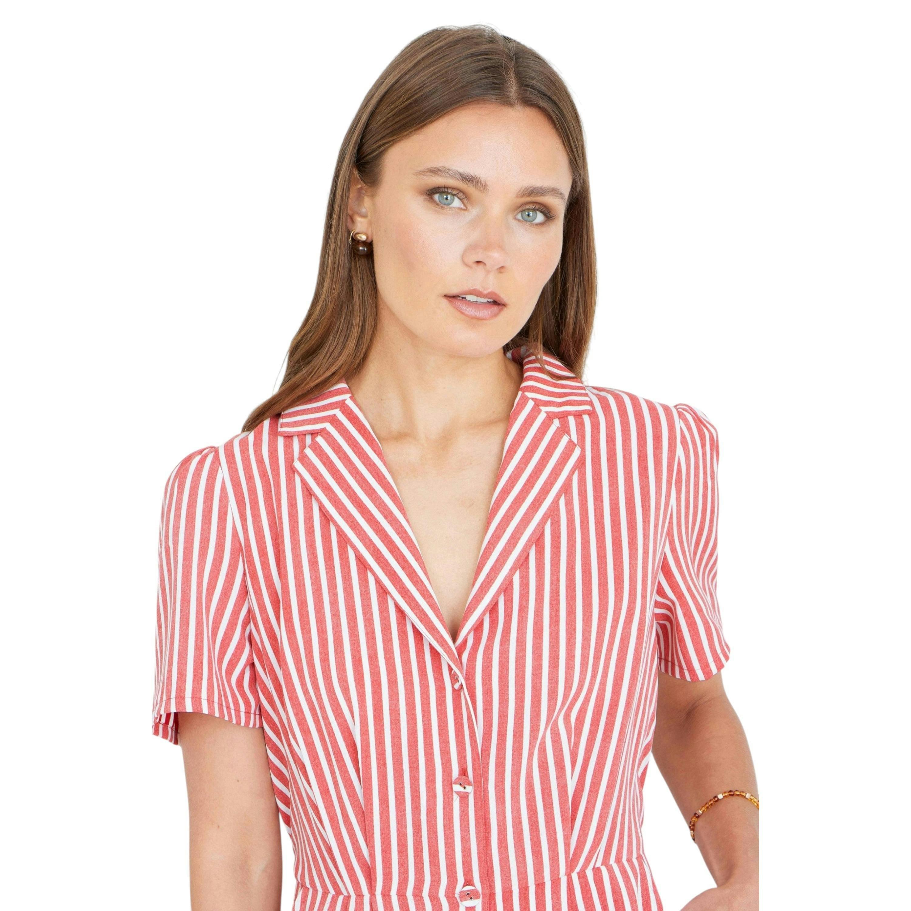 Yumi Red Stripe Retro Playsuit , view 2 of 6