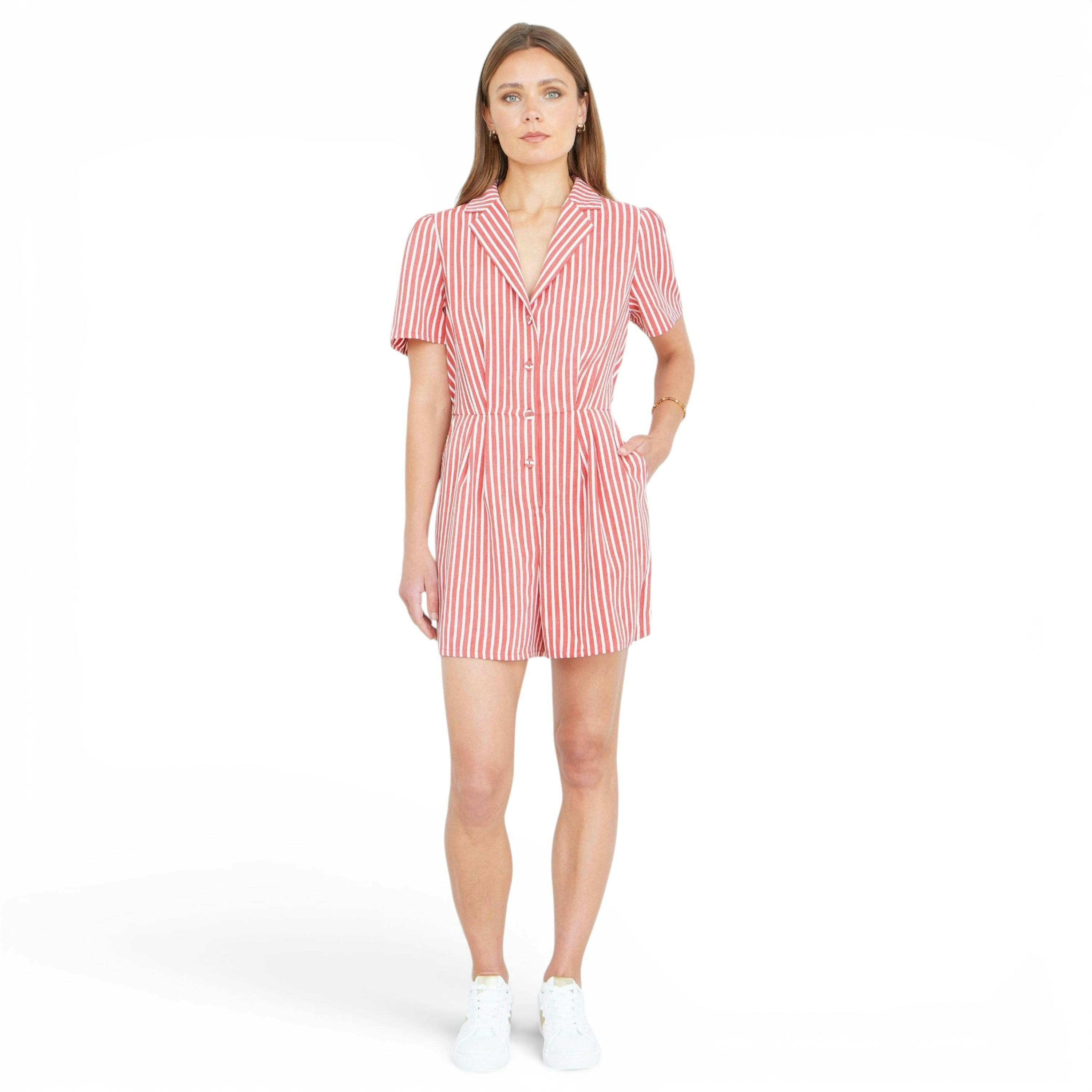 Yumi Red Stripe Retro Playsuit , view 5 of 6