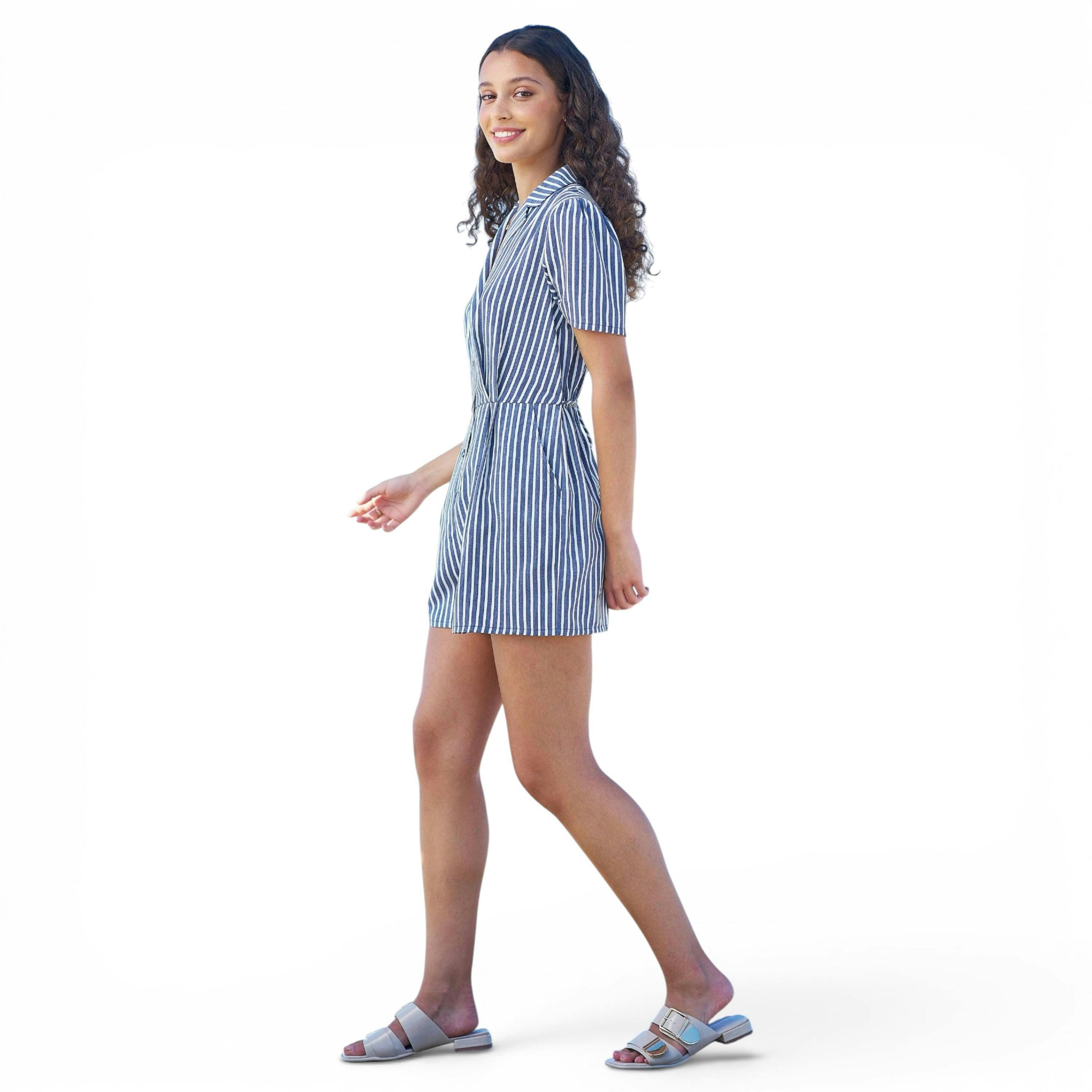 Yumi Blue Stripe Retro Playsuit , view 6 of 6