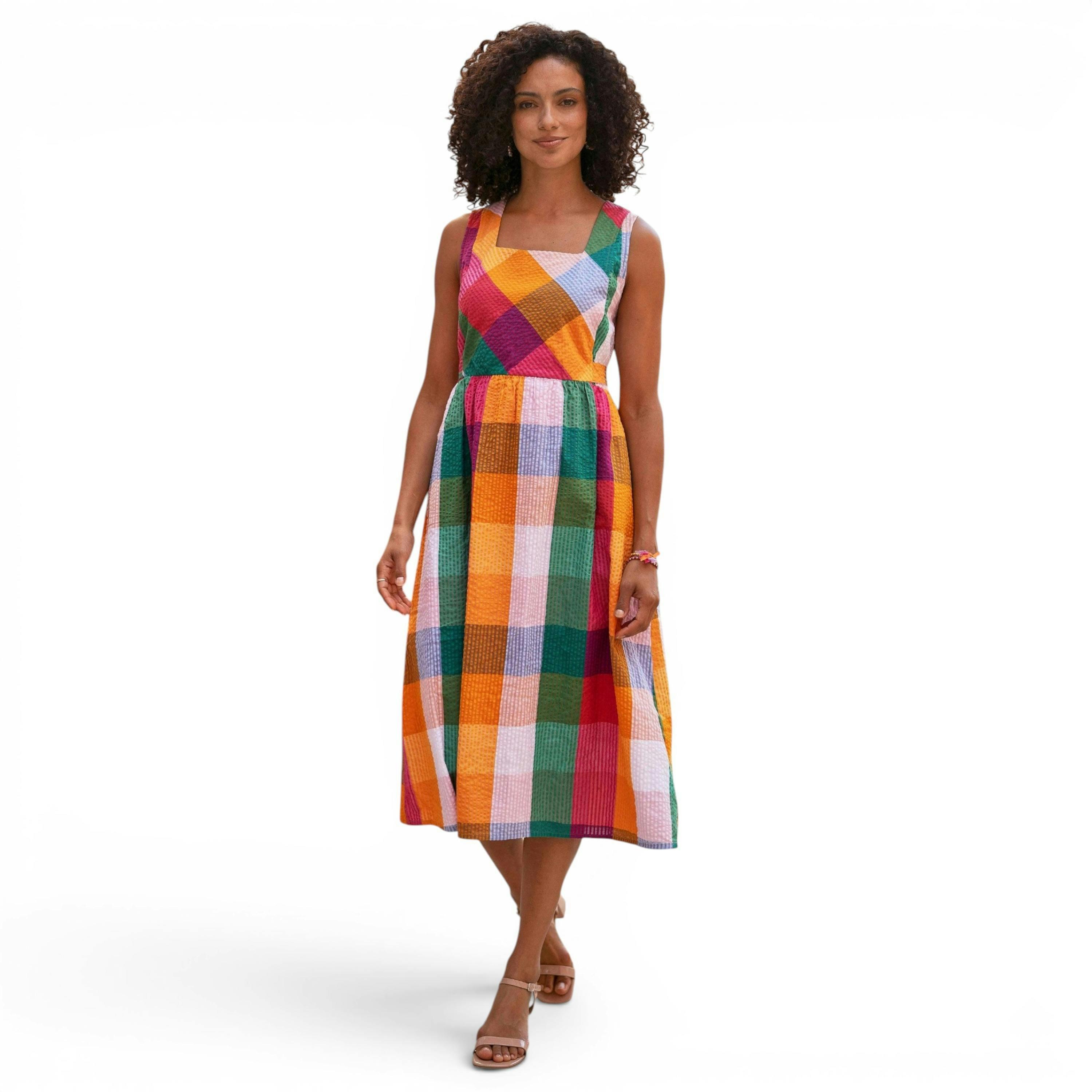 Yumi Multicolour Seersucker Cotton Midi Sun Dress , view 1 of 6