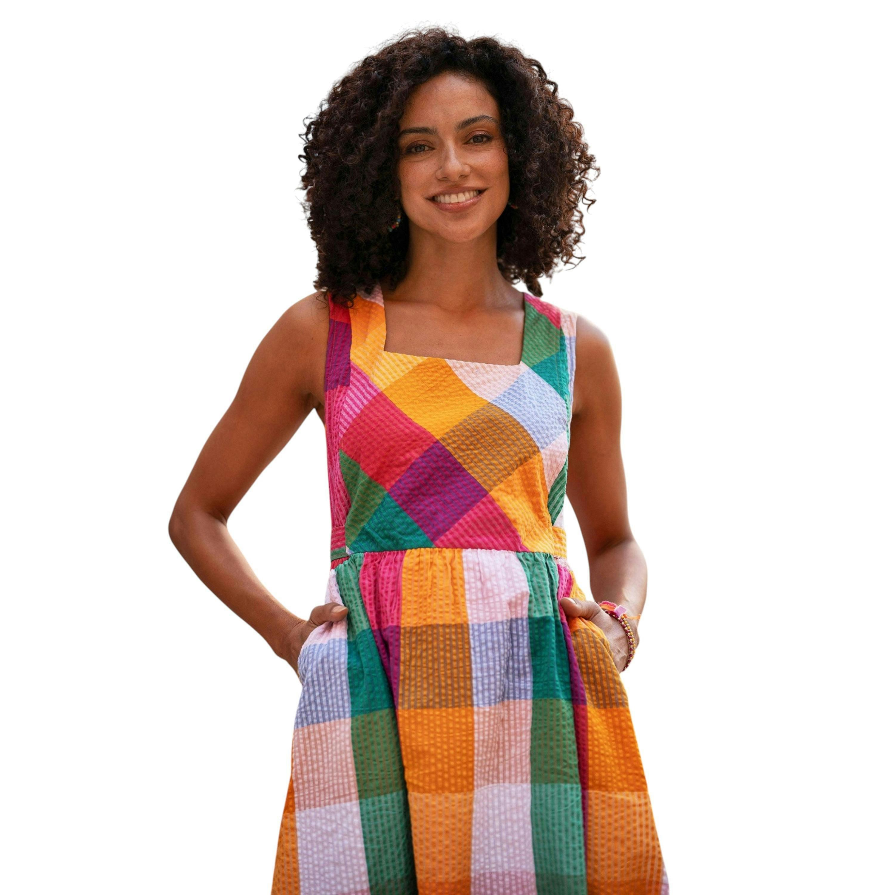 Yumi Multicolour Seersucker Cotton Midi Sun Dress , view 2 of 6