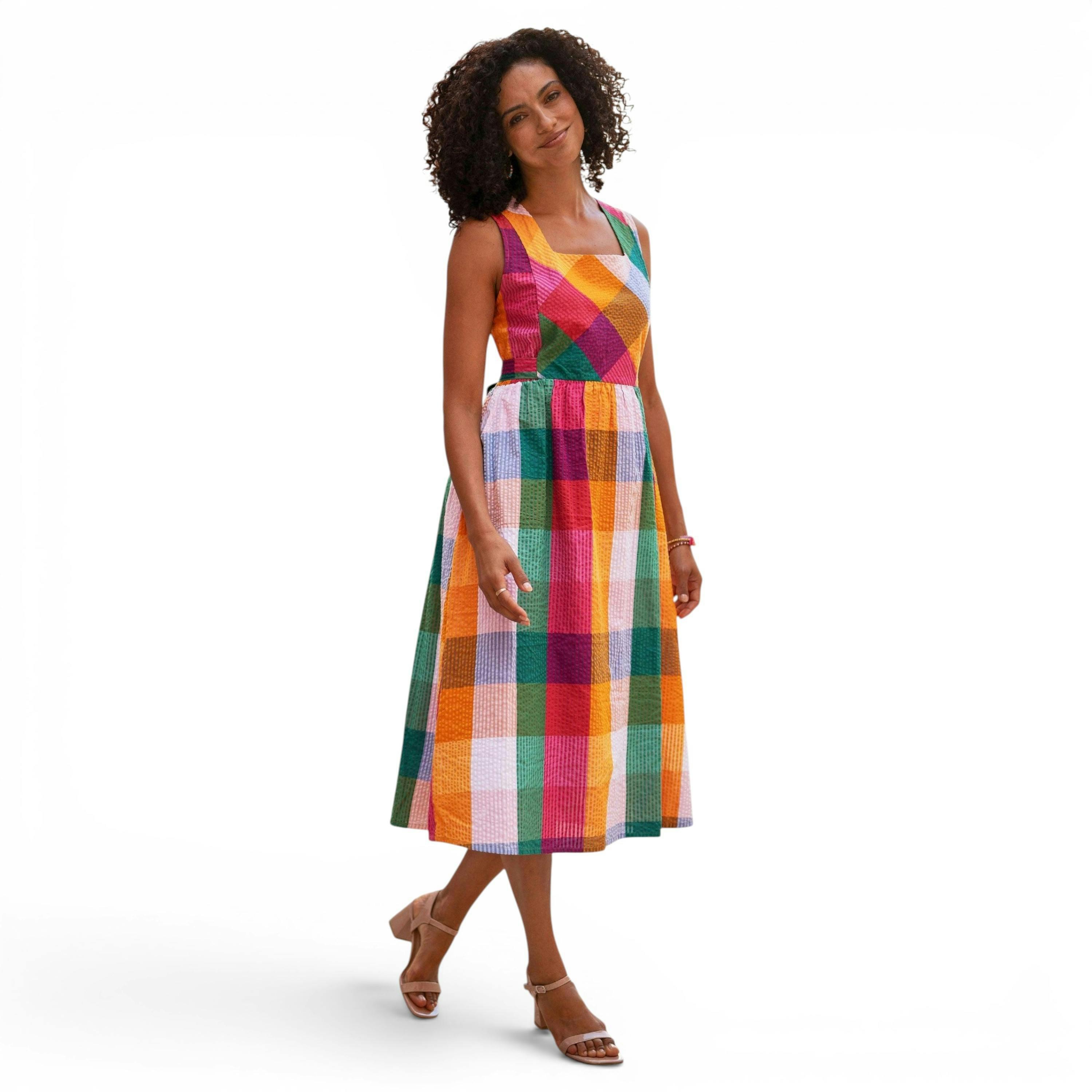 Yumi Multicolour Seersucker Cotton Midi Sun Dress , view 3 of 6