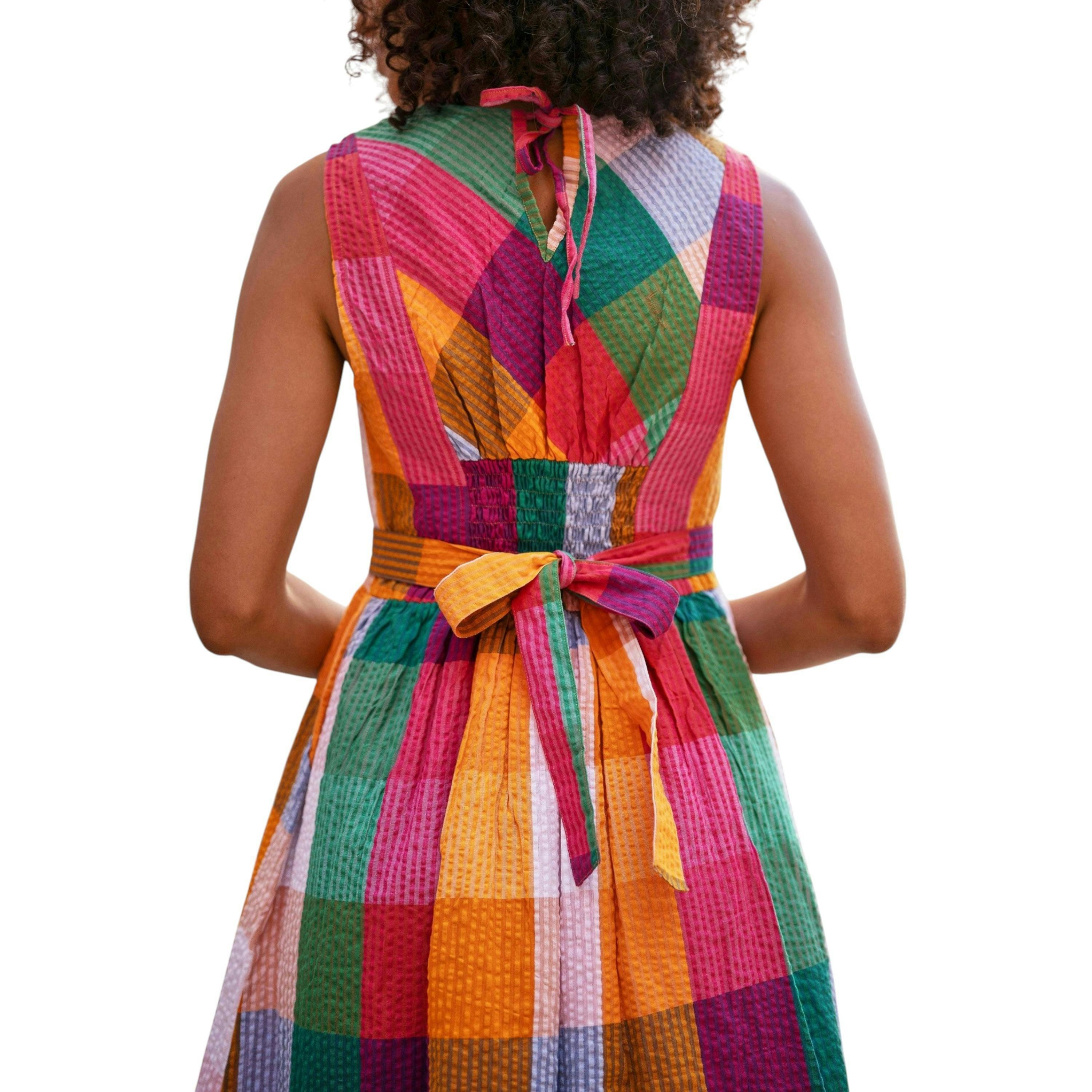 Yumi Multicolour Seersucker Cotton Midi Sun Dress , view 4 of 6